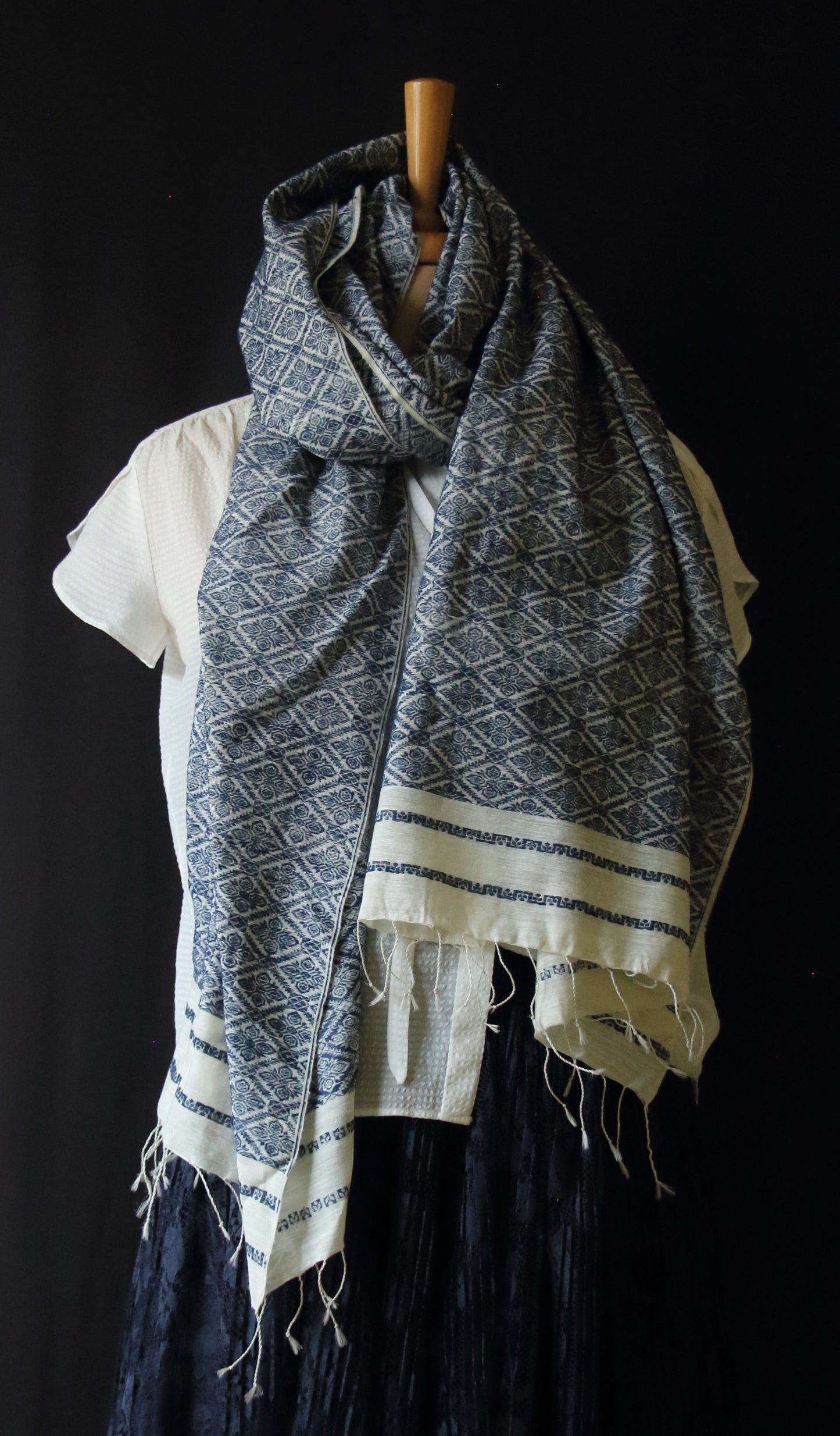Natural Dyed All Over Patterned  Silk Scarf Handwoven from Assam