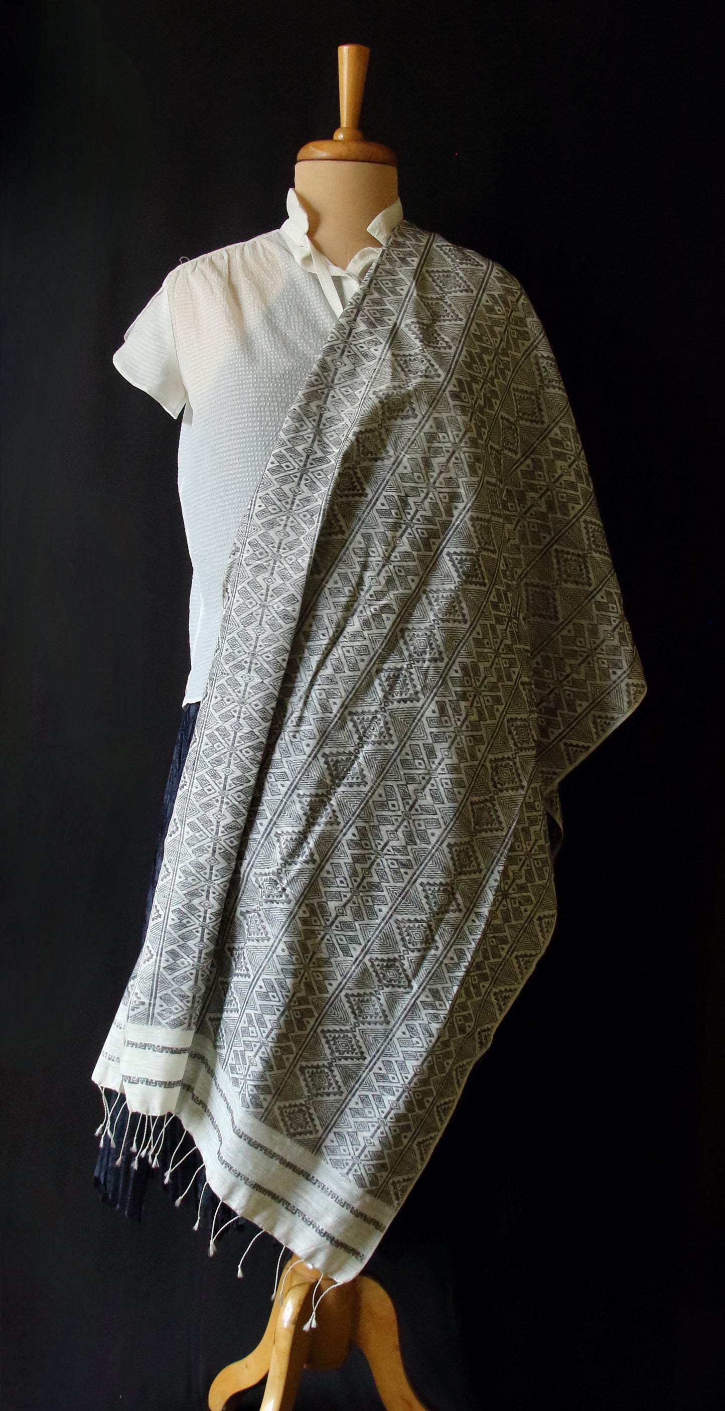 Natural Dyed All Over Patterned  Silk Scarf Handwoven from Assam