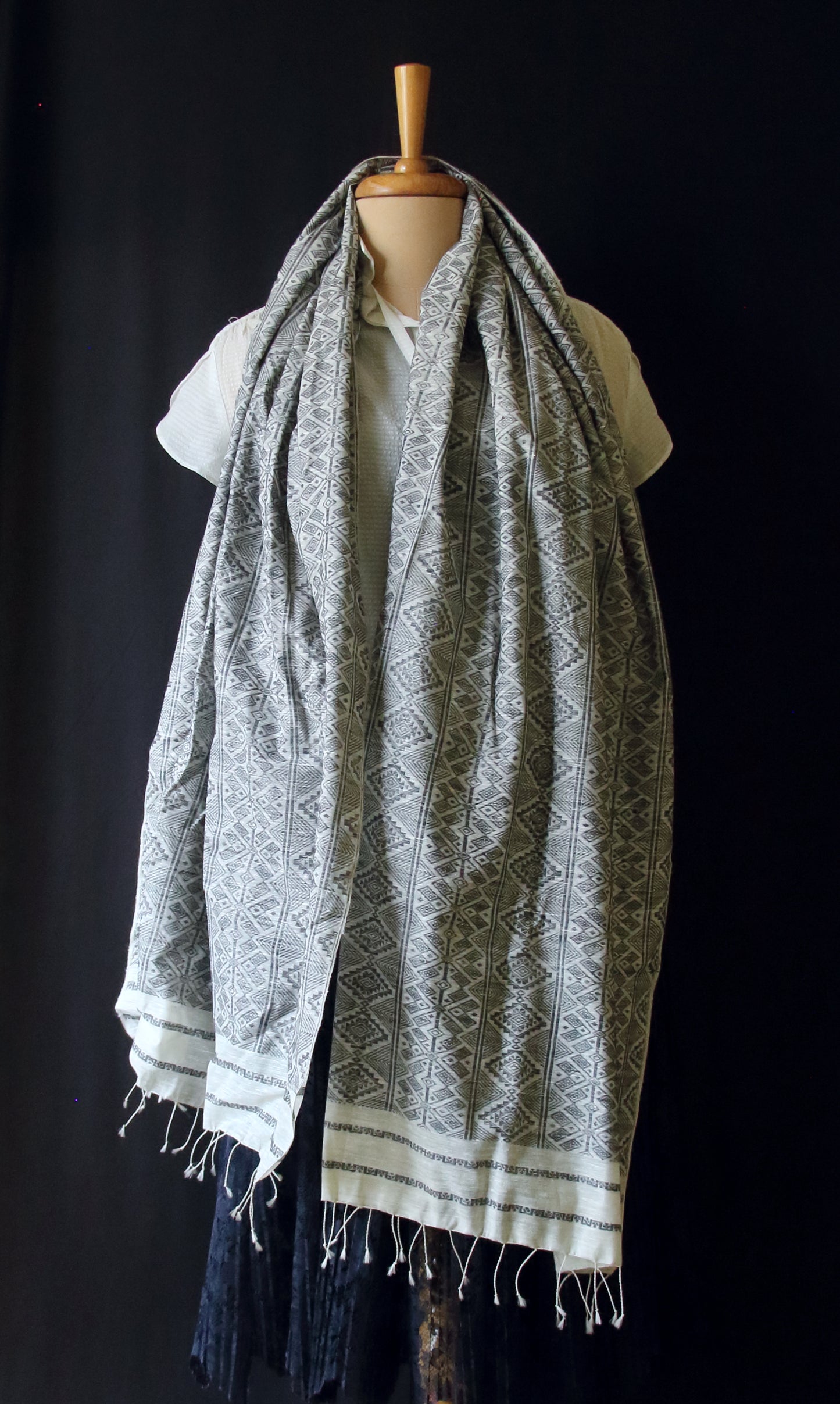 Natural Dyed All Over Patterned  Silk Scarf Handwoven from Assam