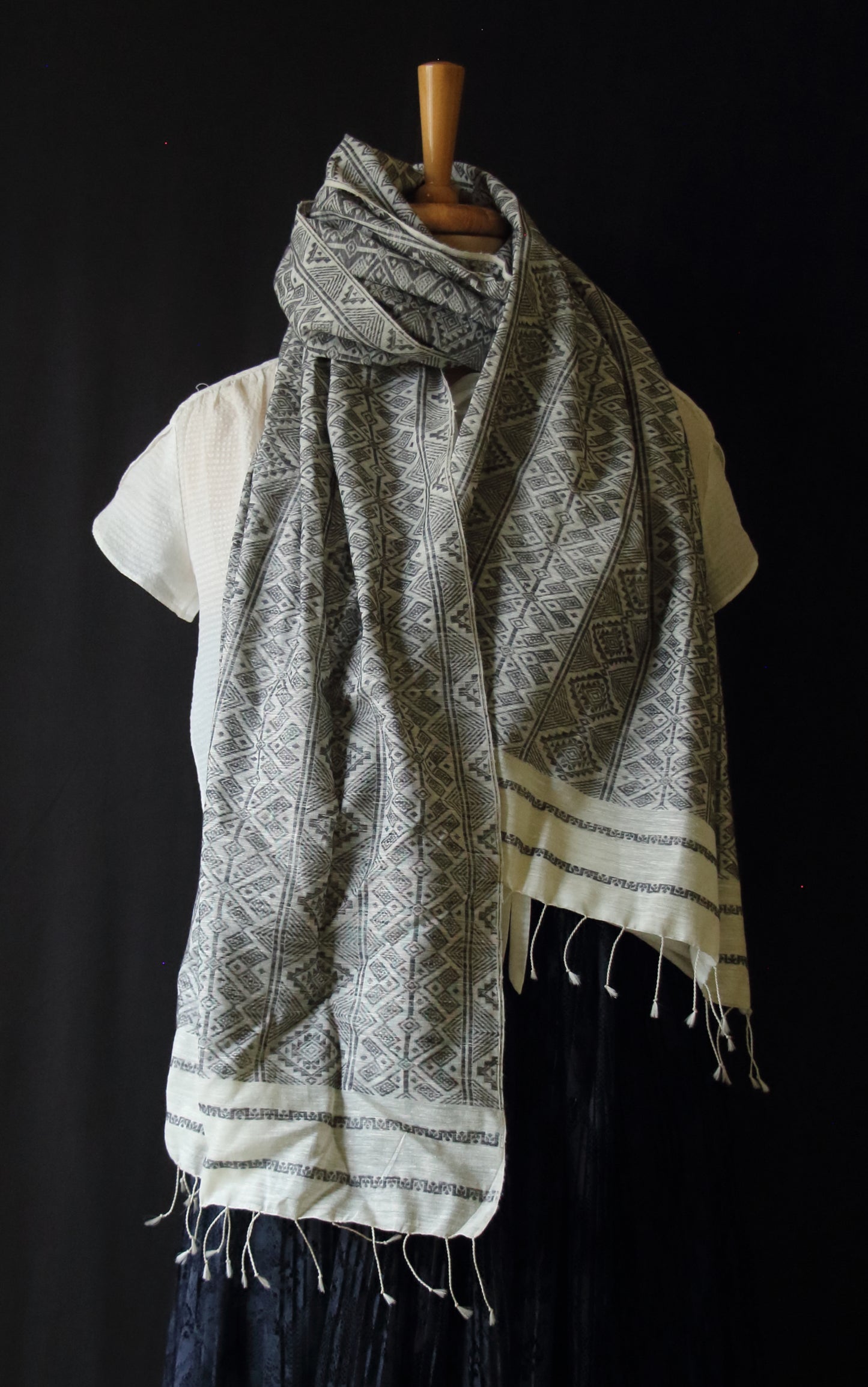 Natural Dyed All Over Patterned  Silk Scarf Handwoven from Assam