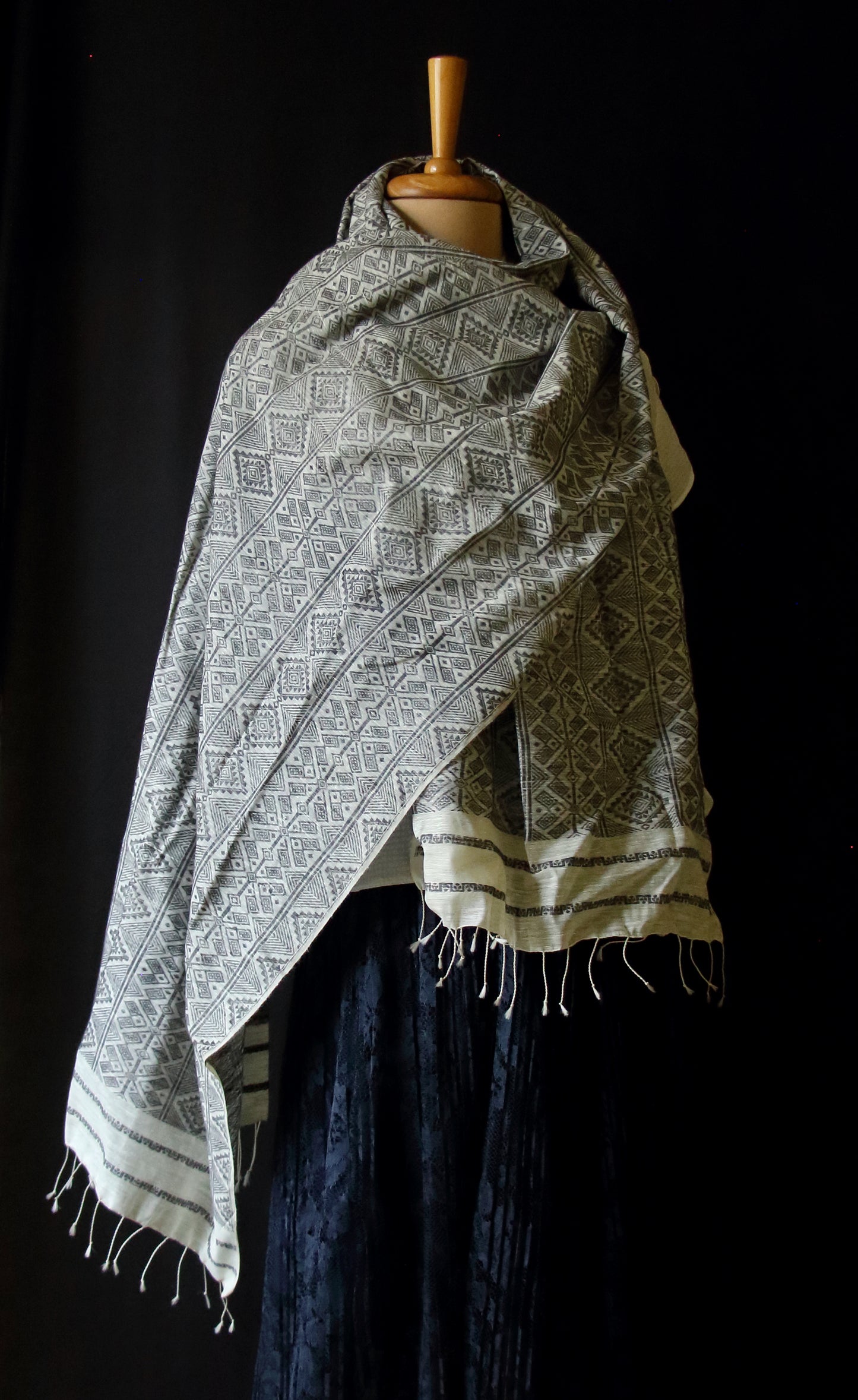 Natural Dyed All Over Patterned  Silk Scarf Handwoven from Assam