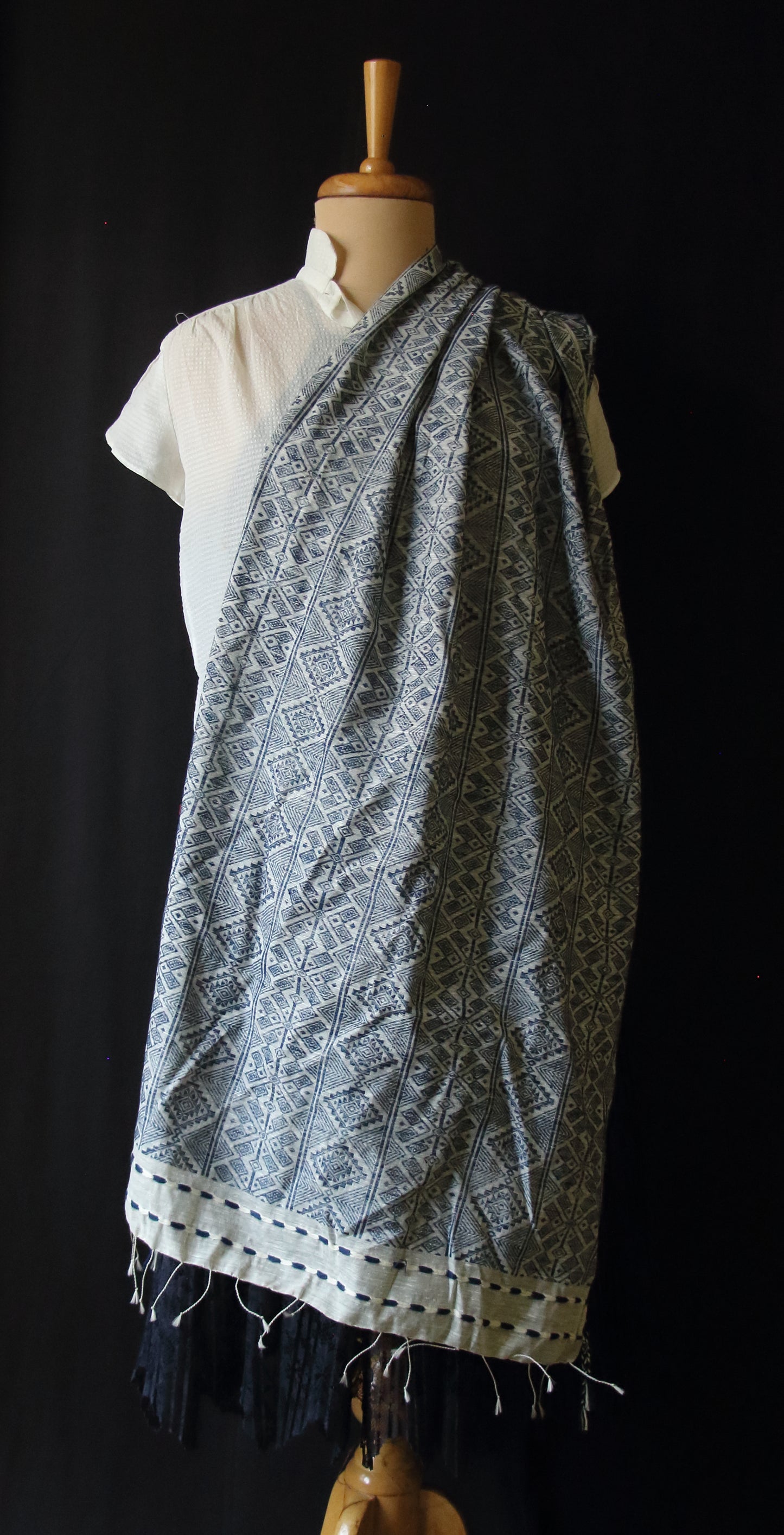Natural Indigo Dyed Silk Scarf Handwoven from Assam