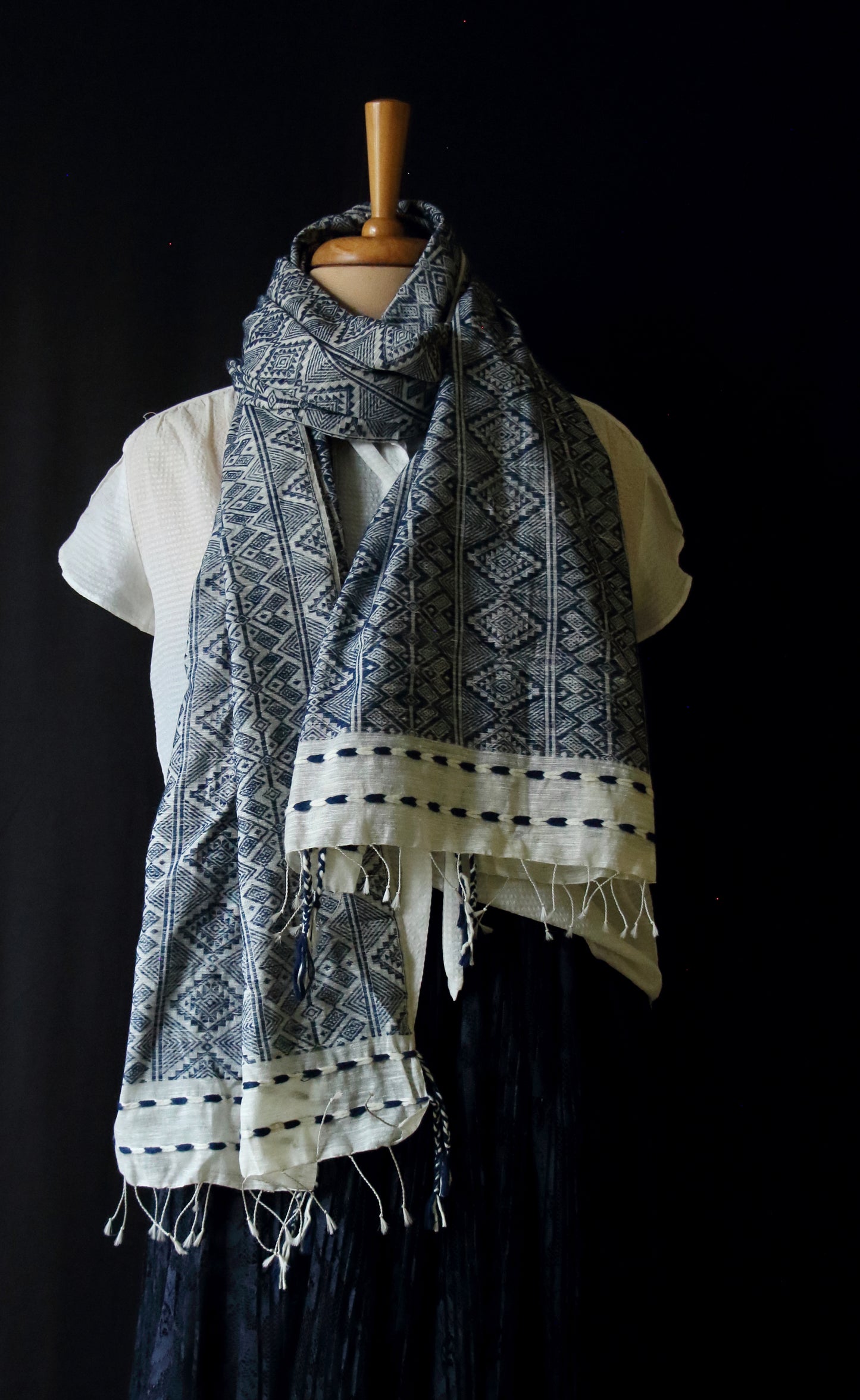 Natural Indigo Dyed Silk Scarf Handwoven from Assam