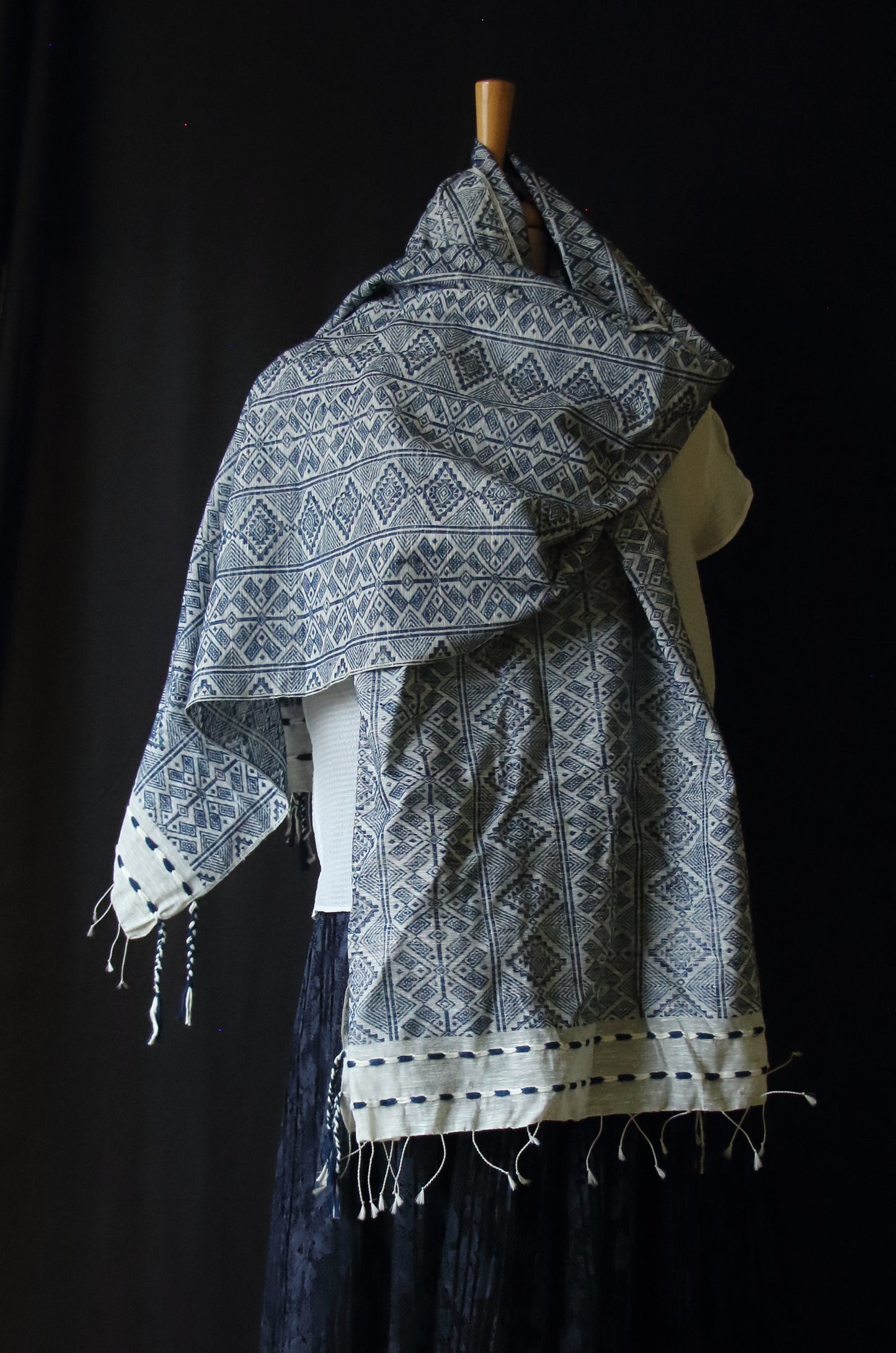 Natural Indigo Dyed Silk Scarf Handwoven from Assam