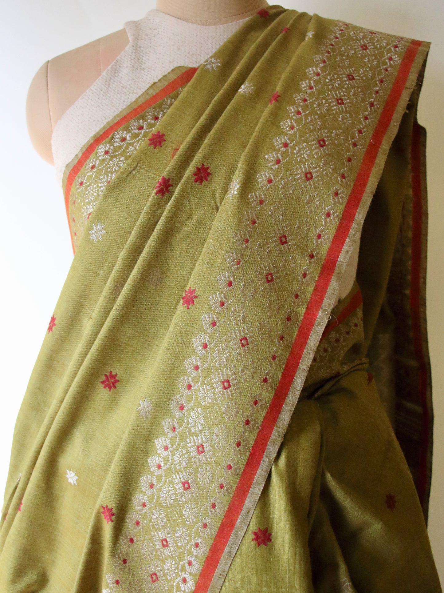 Natural Dyed Green Handloom Eri Silk  Sari from Assam
