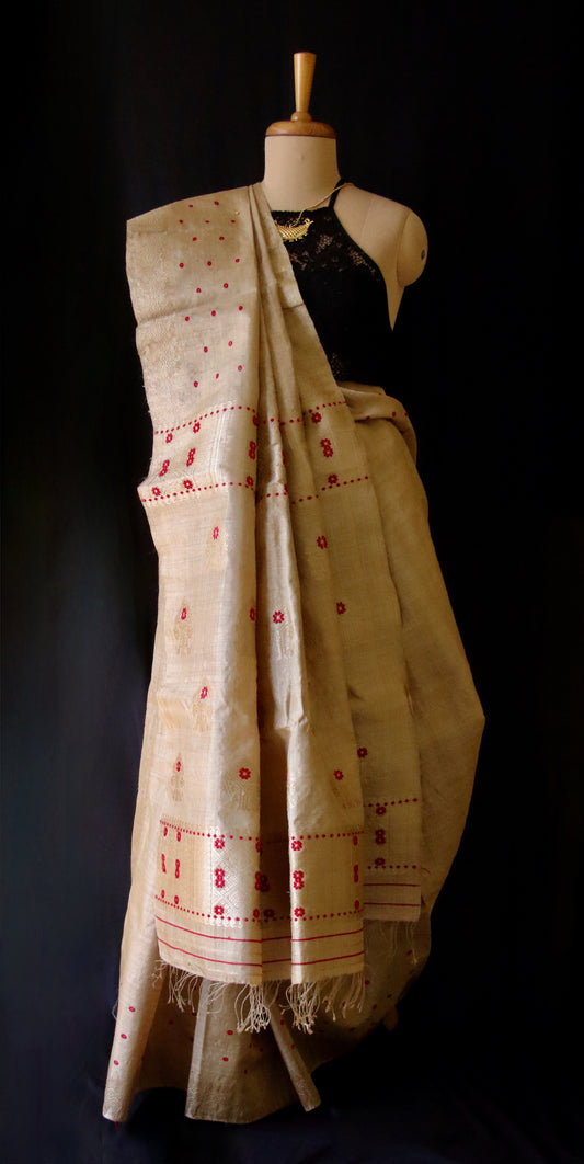Authentic Muga Silk Saree with golden zari  from Assam