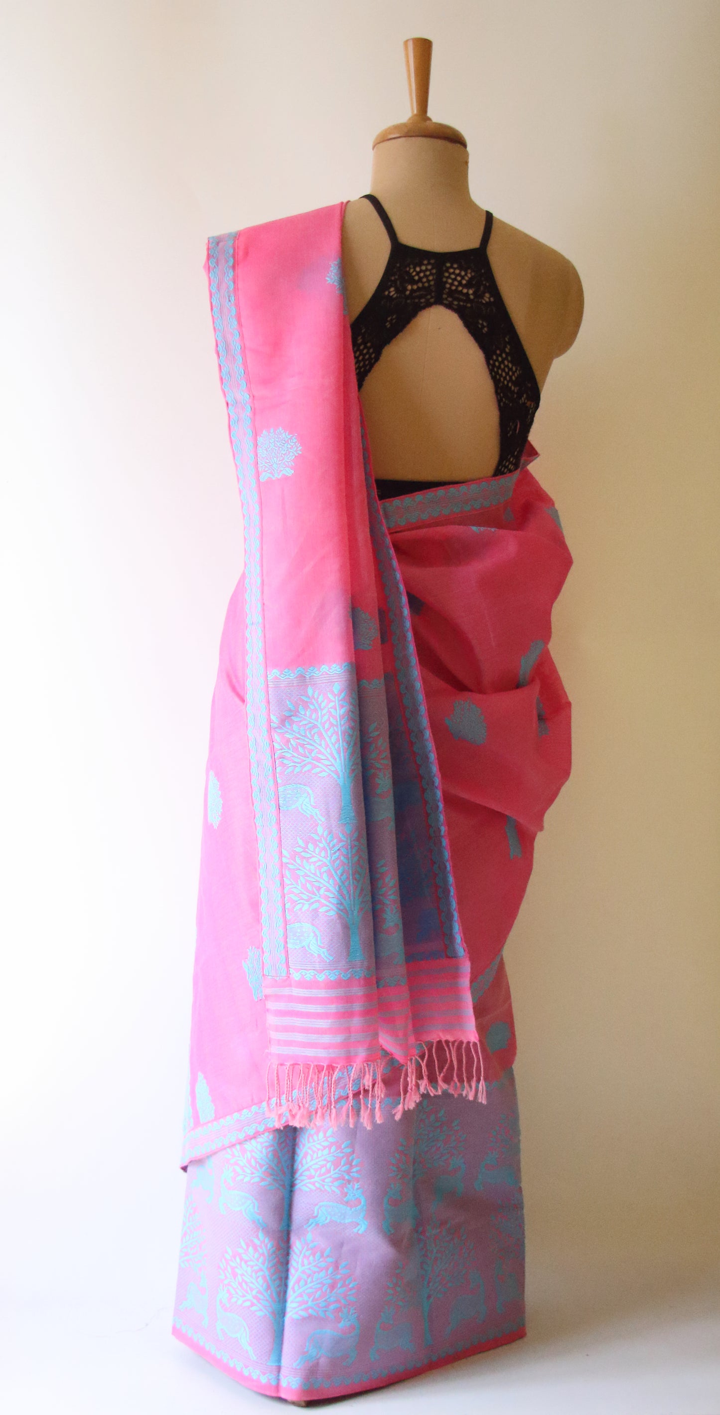 Pink Cotton Silk Handloom Mekhela Chador Set