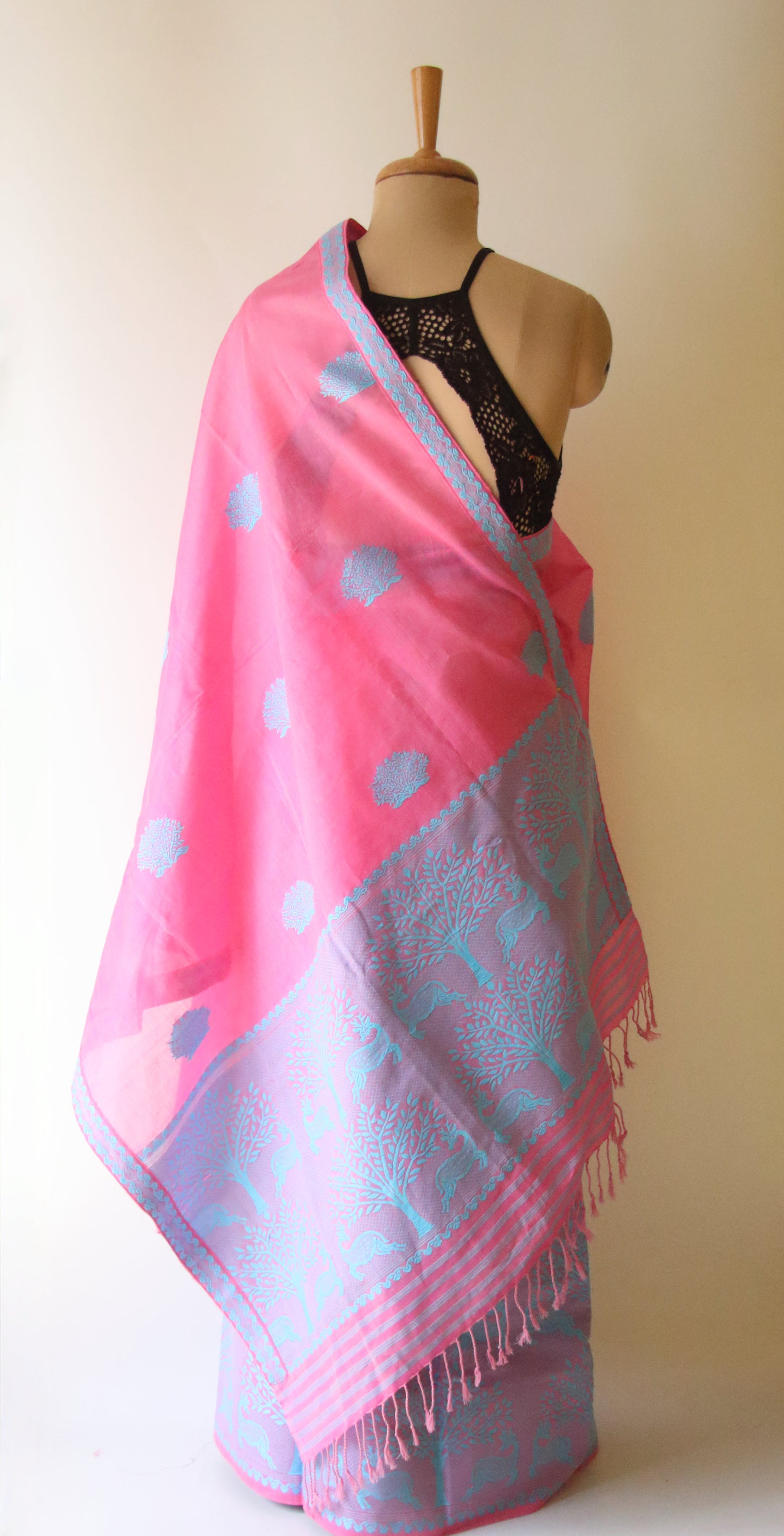 Pink Cotton Silk Handloom Mekhela Chador Set