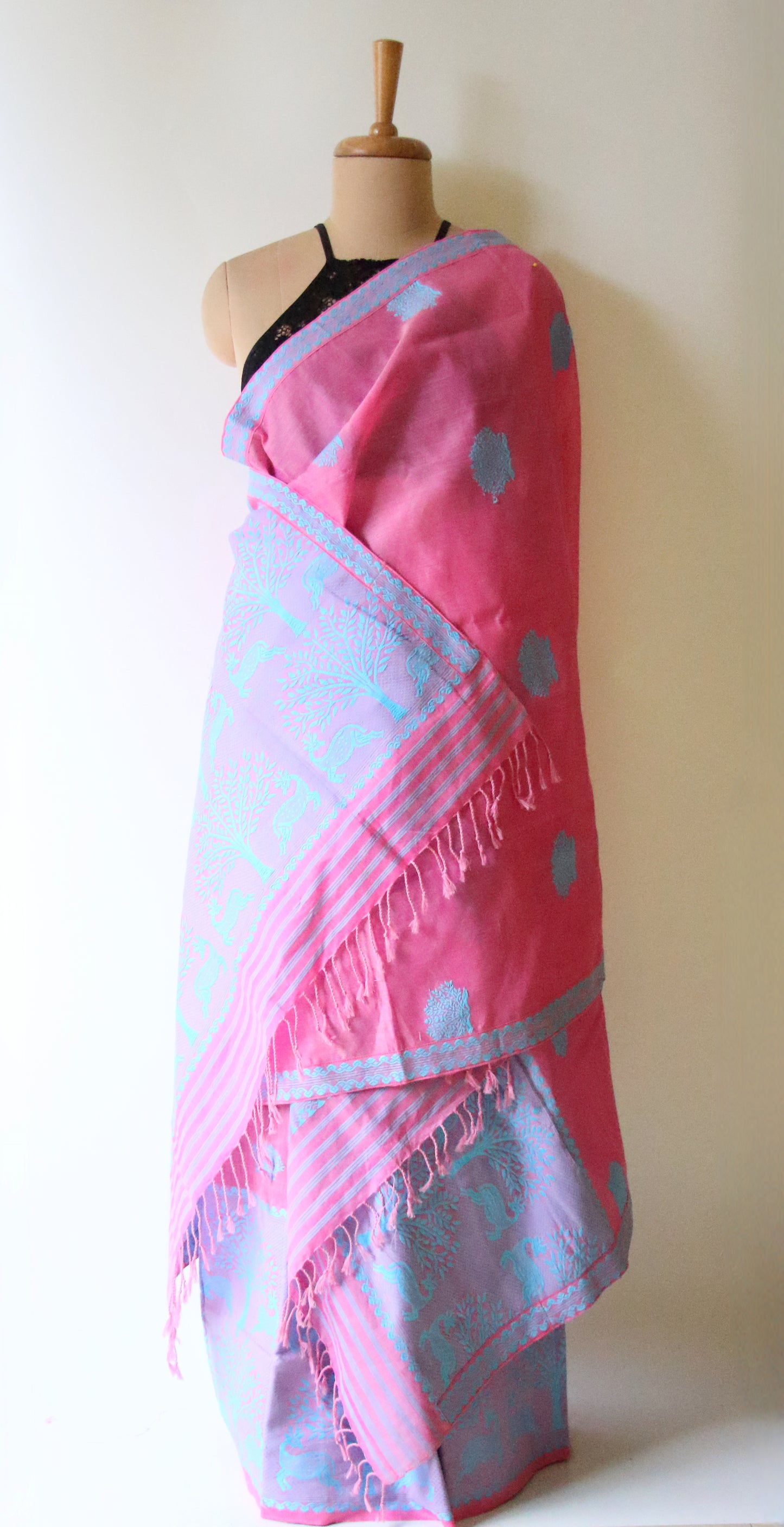 Pink Cotton Silk Handloom Mekhela Chador Set