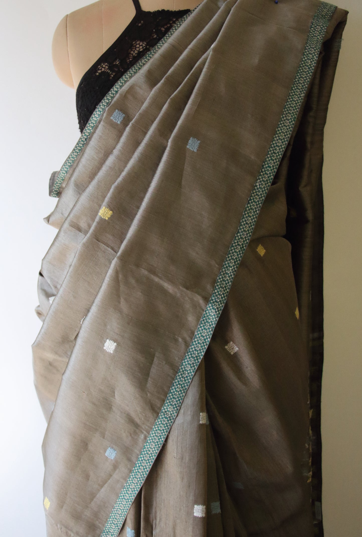 Dull Grey Colour Handloom Silk Saree from Assam