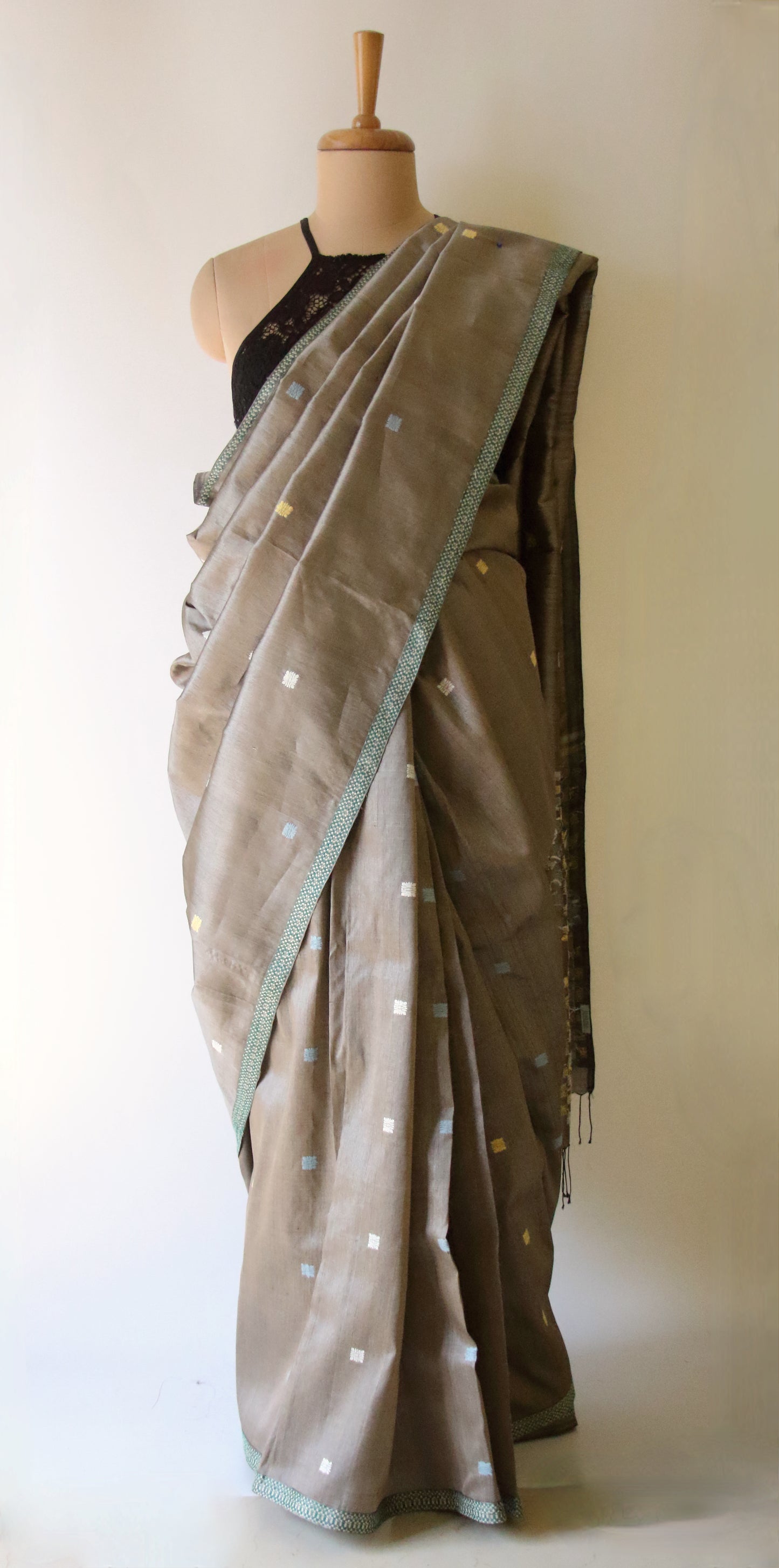 Dull Grey Colour Handloom Silk Saree from Assam