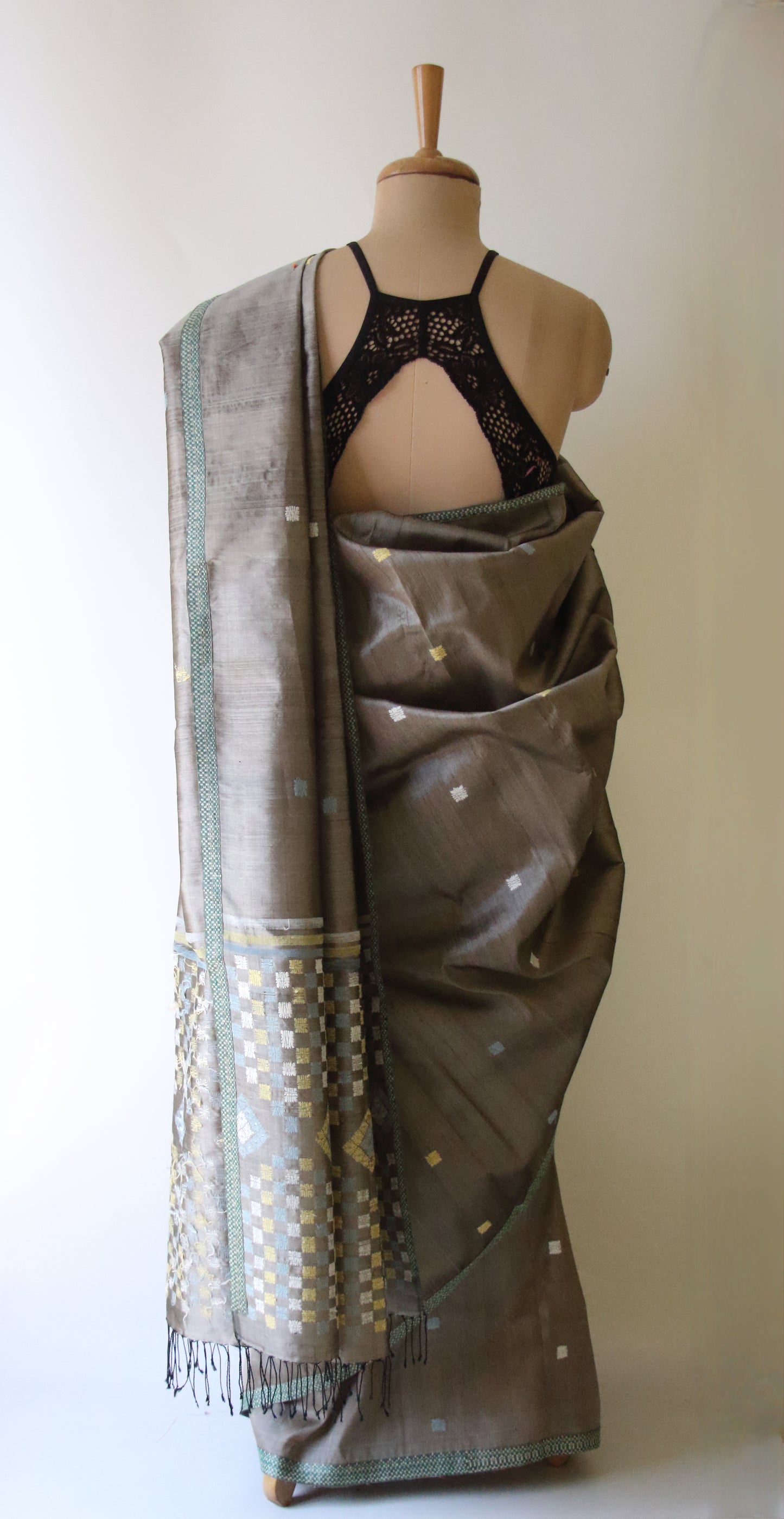 Dull Grey Colour Handloom Silk Saree from Assam