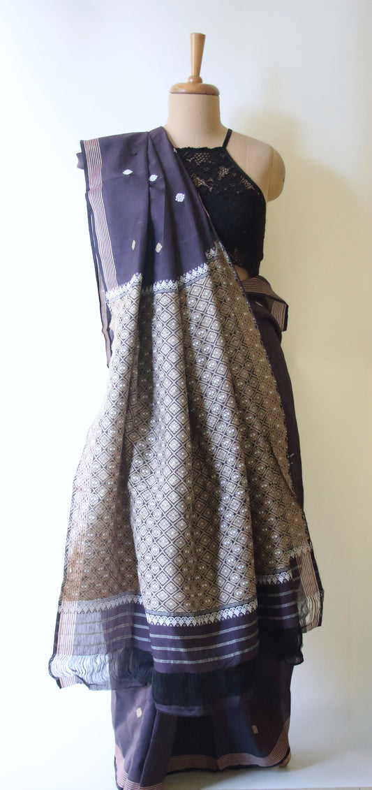 Handloom Purple Cotton Silk Saree from Assam