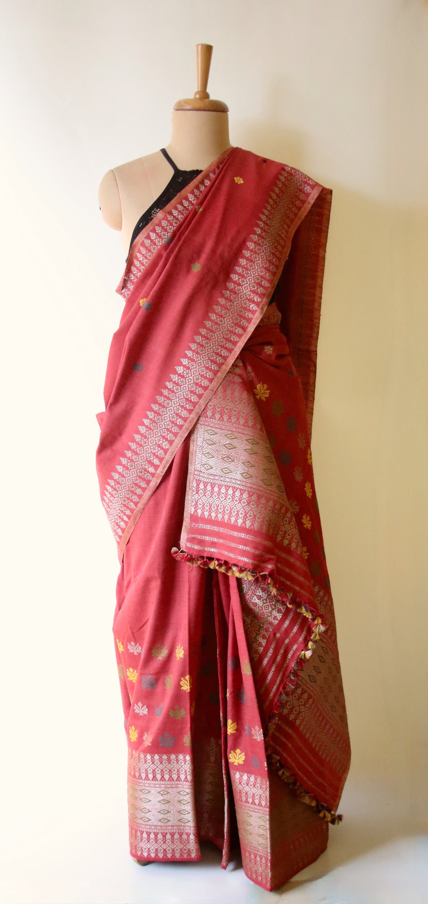Maroon Narural Dyed Eri Silk Traditional Mekhela Chador Set