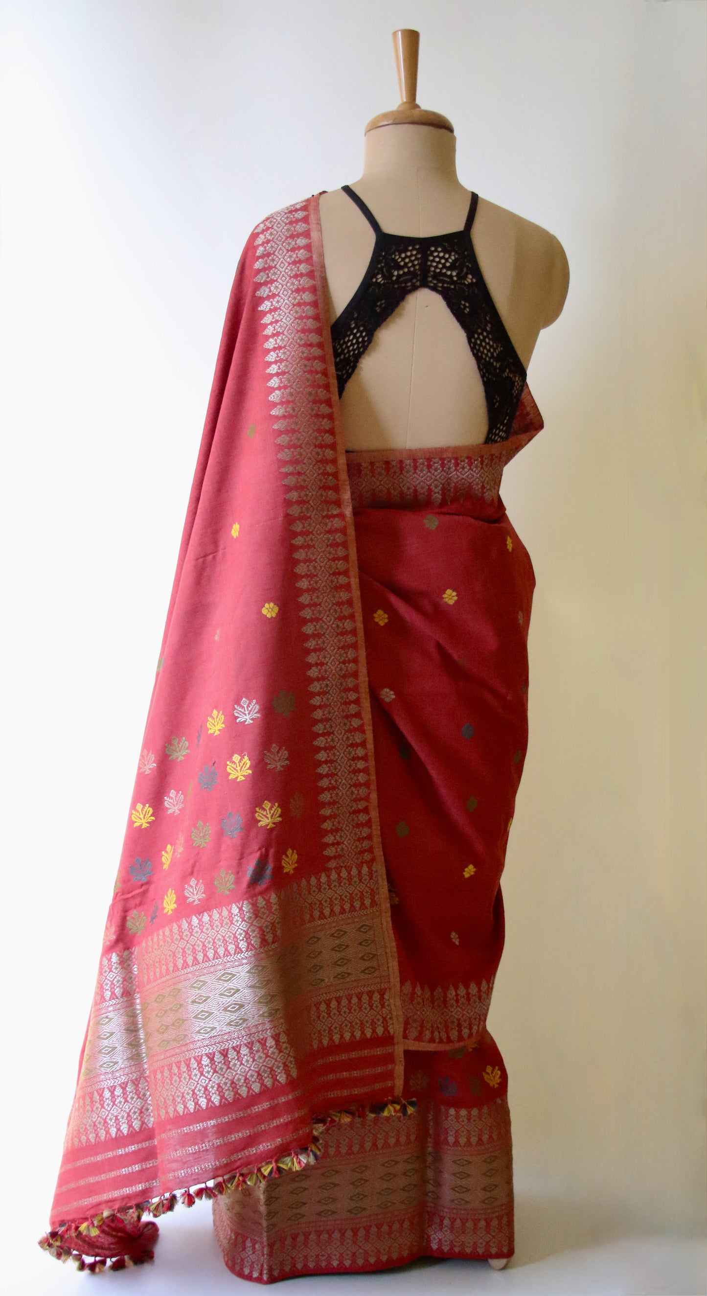 Maroon Narural Dyed Eri Silk Traditional Mekhela Chador Set