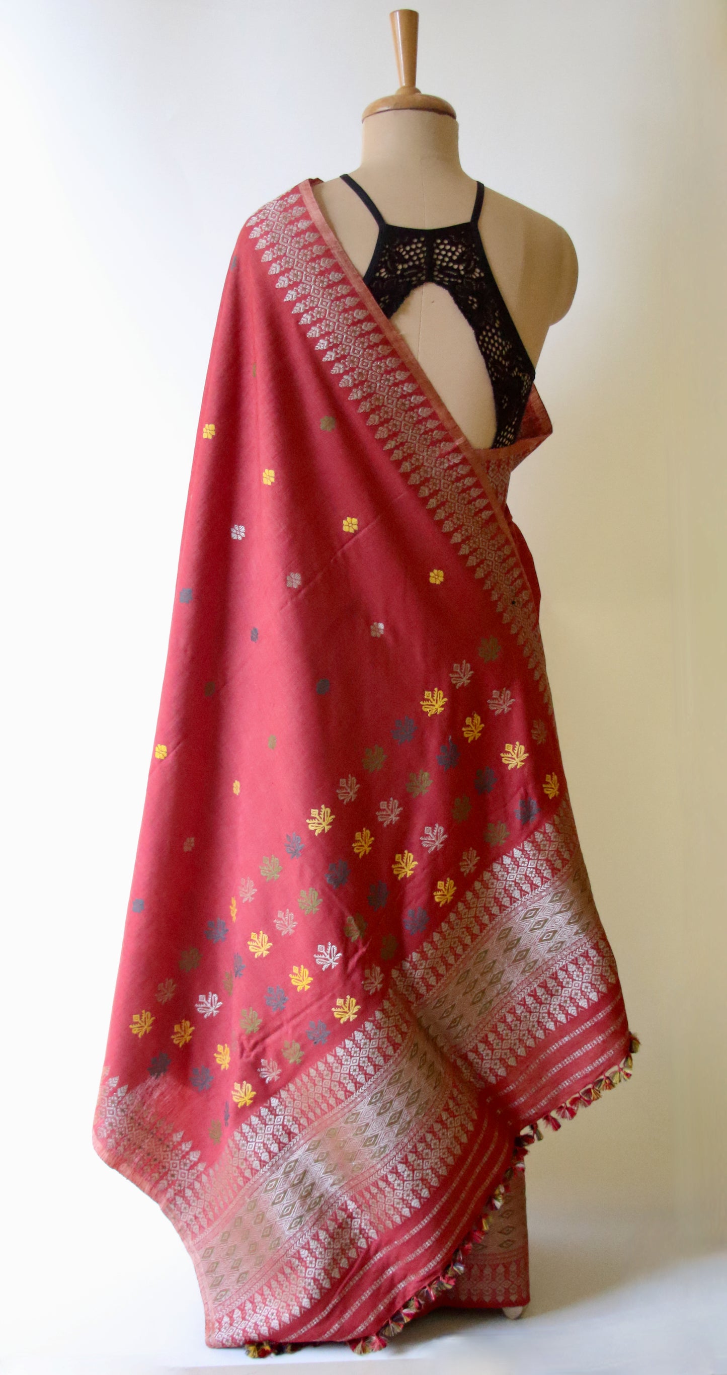 Maroon Narural Dyed Eri Silk Traditional Mekhela Chador Set