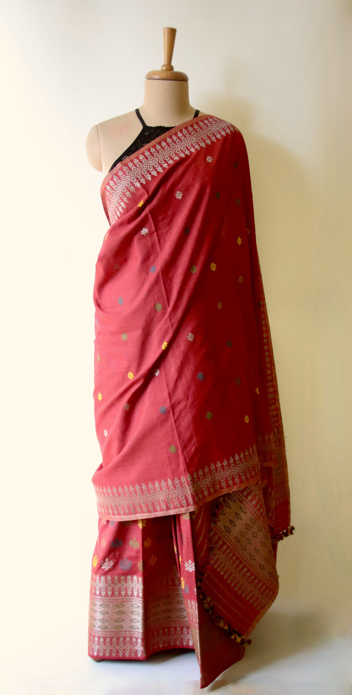 Maroon Narural Dyed Eri Silk Traditional Mekhela Chador Set