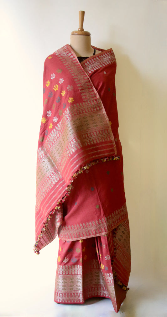 Maroon Narural Dyed Eri Silk Traditional Mekhela Chador Set