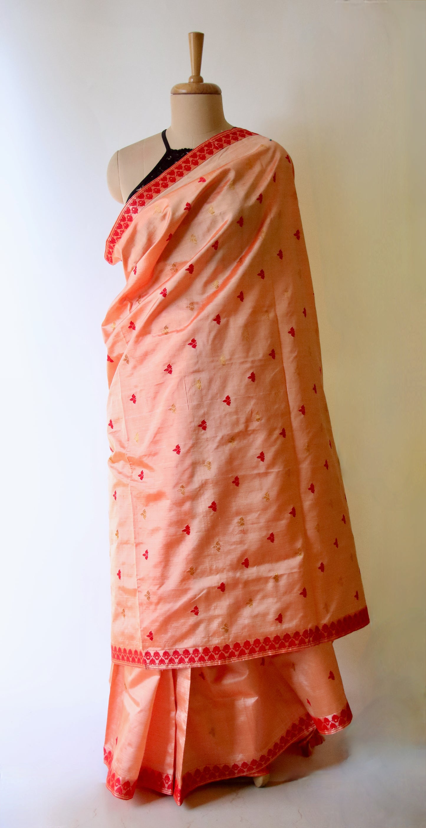 Two Tone Orange Colour Handloom Mulberry Silk Saree from Assam