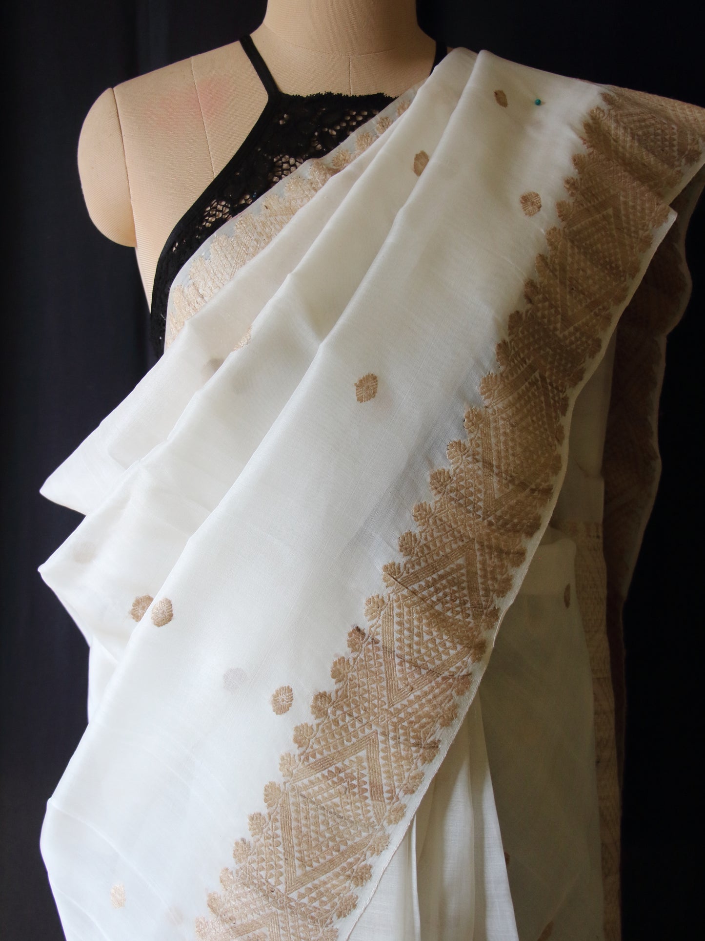 Natural Off White Handloom Silk Organza Saree from Assam