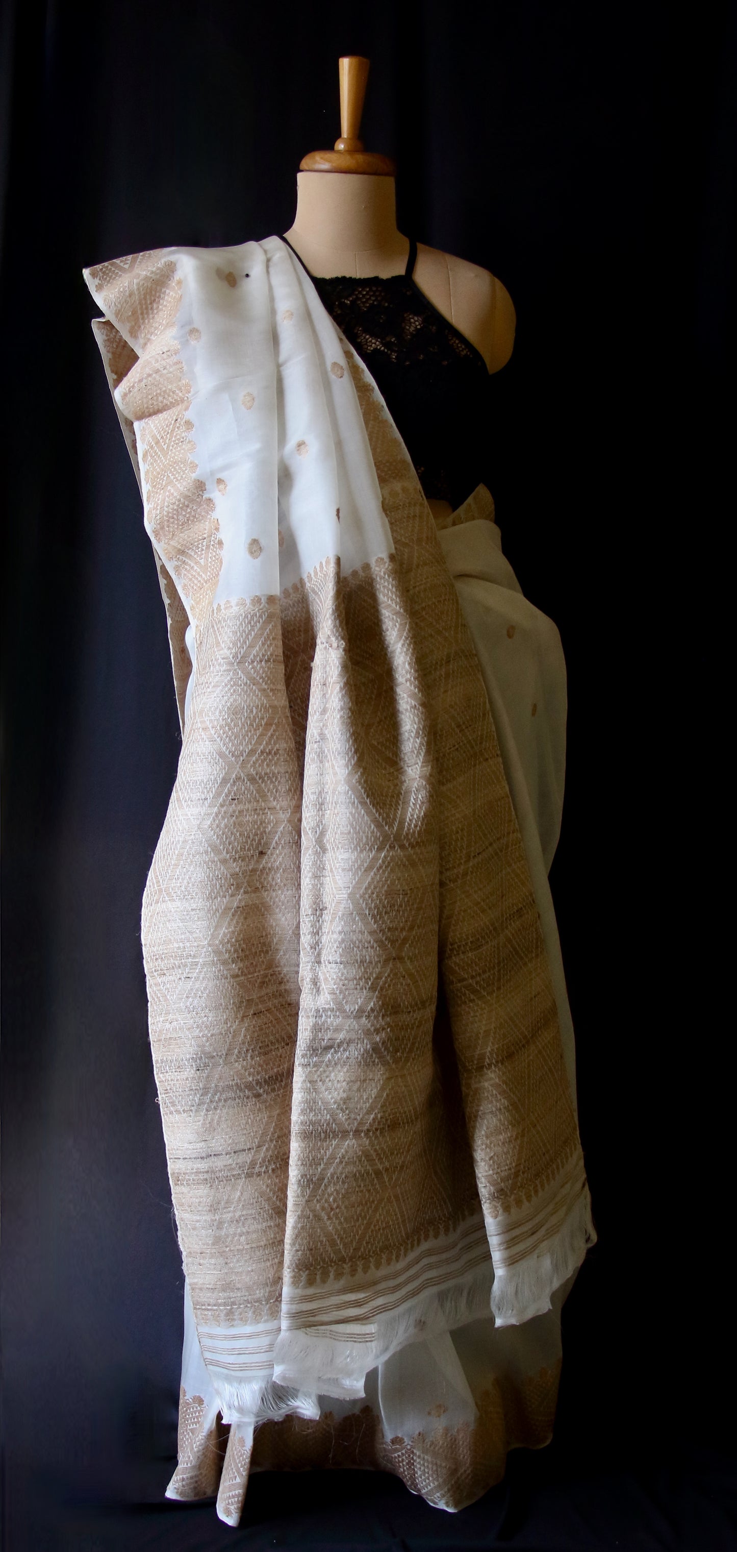 Natural Off White Handloom Silk Organza Saree from Assam