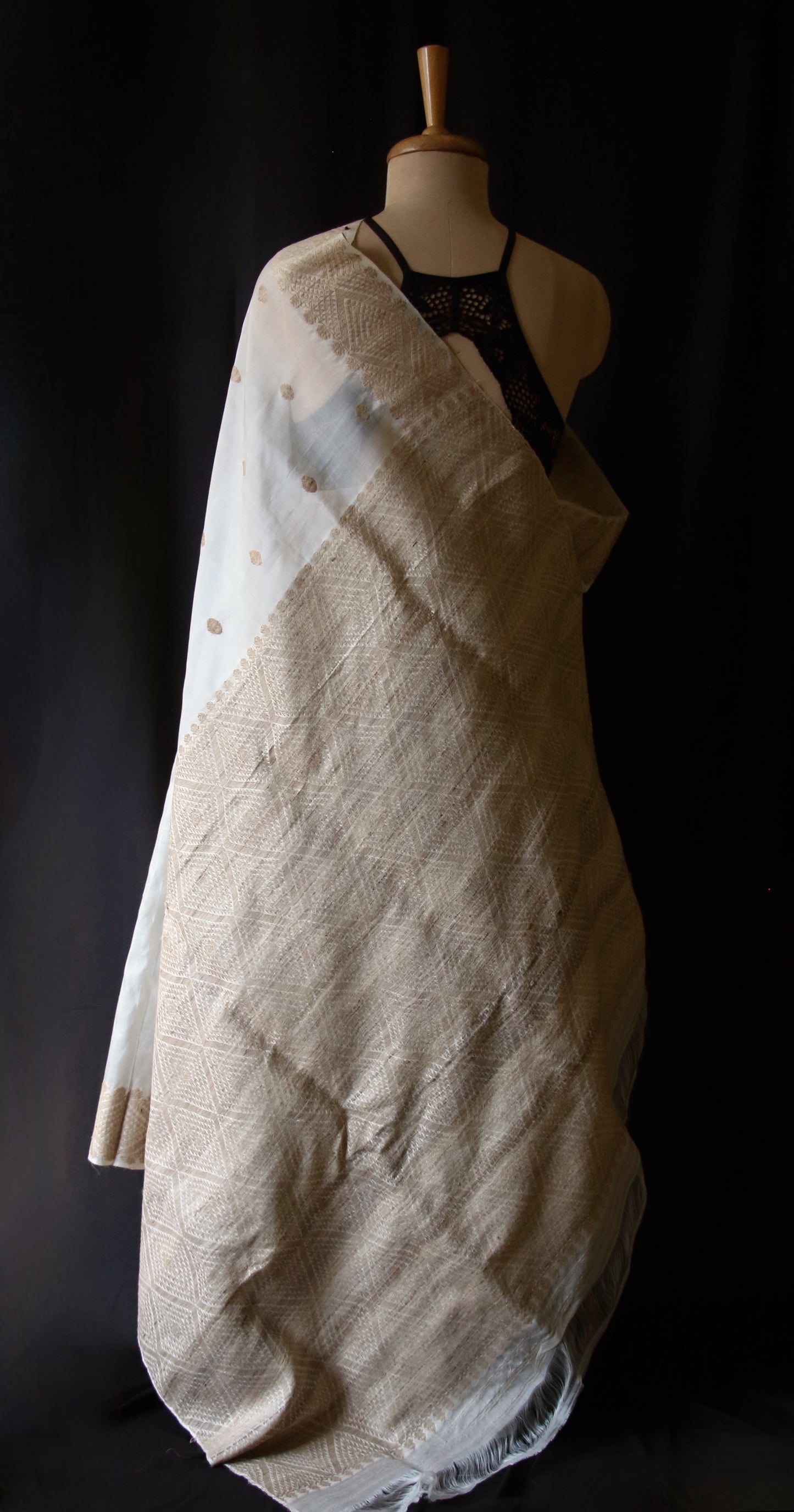 Natural Off White Handloom Silk Organza Saree from Assam