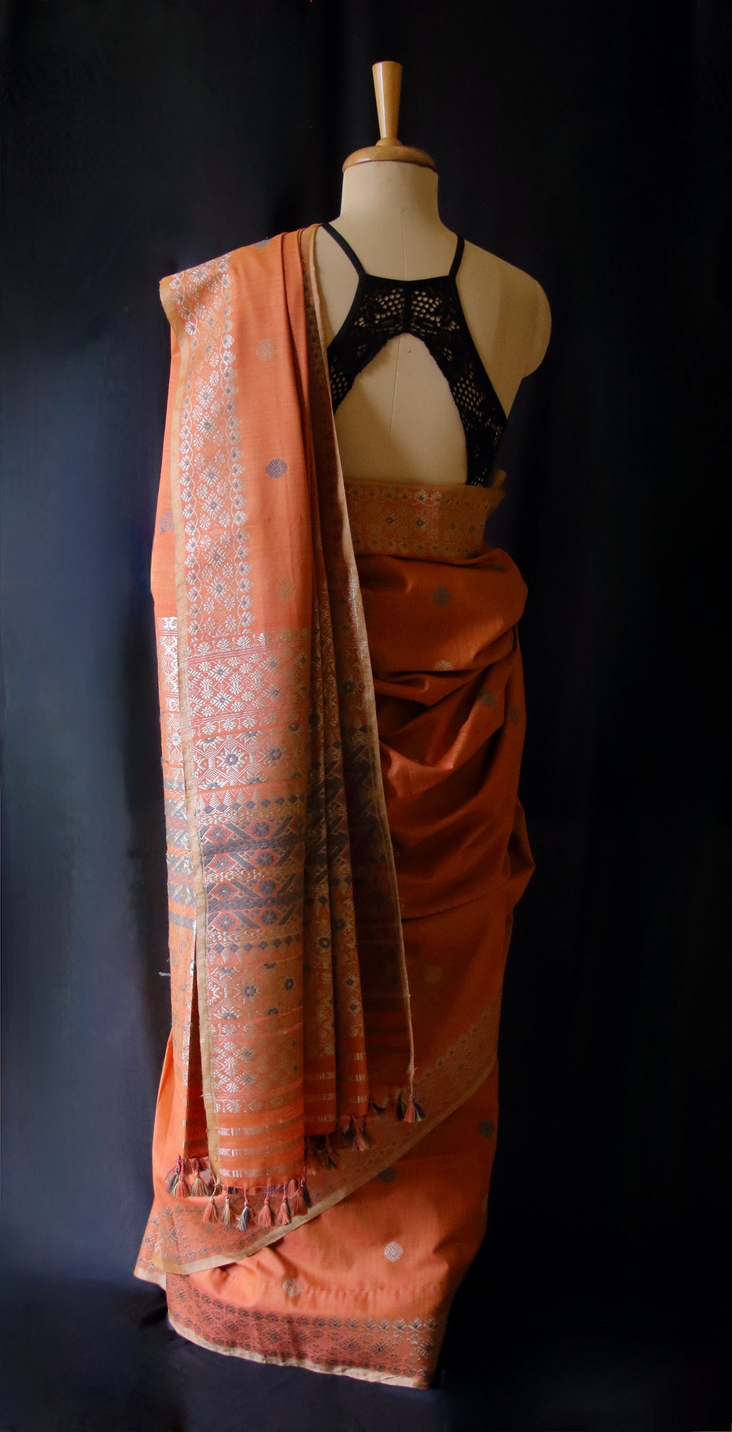 Natural Dyed Peach Handloom Eri Silk  Sari from Assam