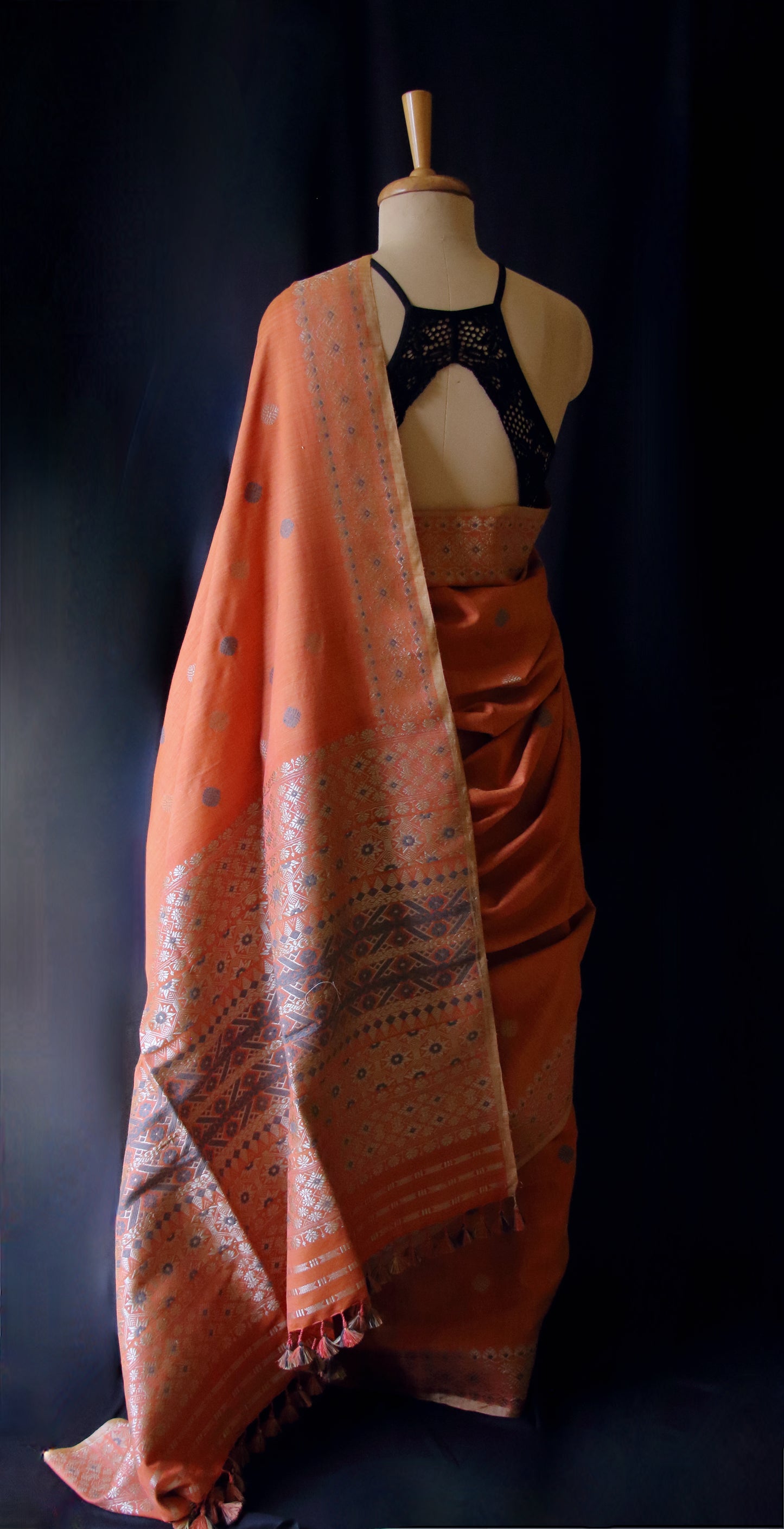 Natural Dyed Peach Handloom Eri Silk  Sari from Assam