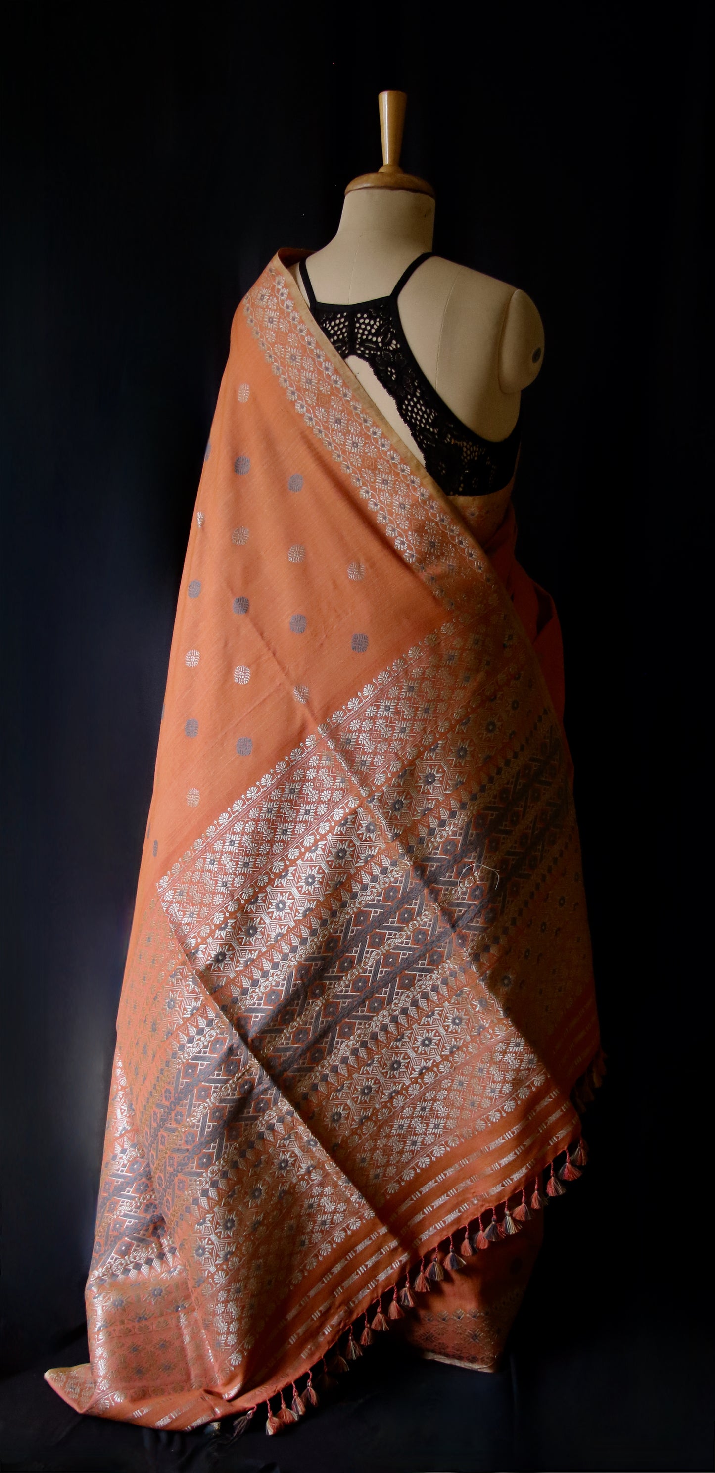 Natural Dyed Peach Handloom Eri Silk  Sari from Assam