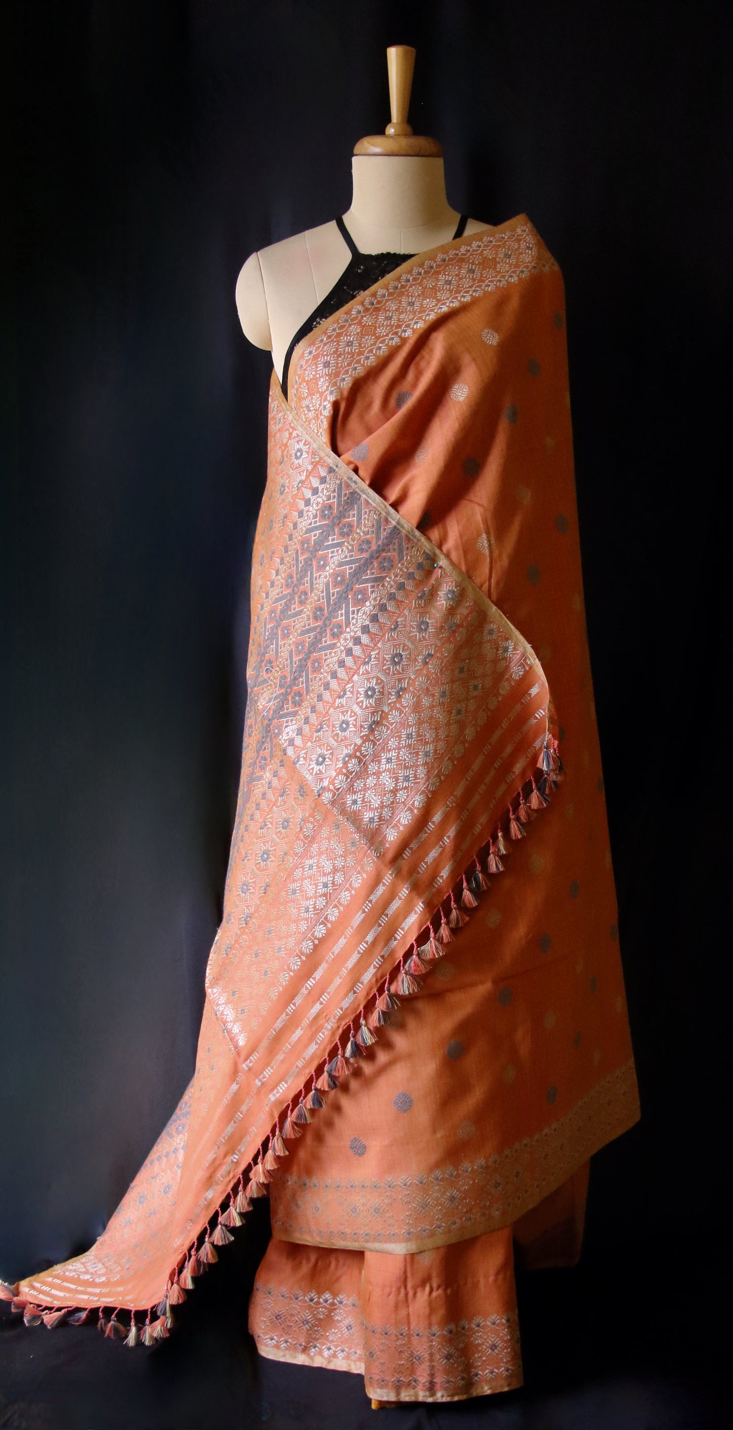 Natural Dyed Peach Handloom Eri Silk  Sari from Assam