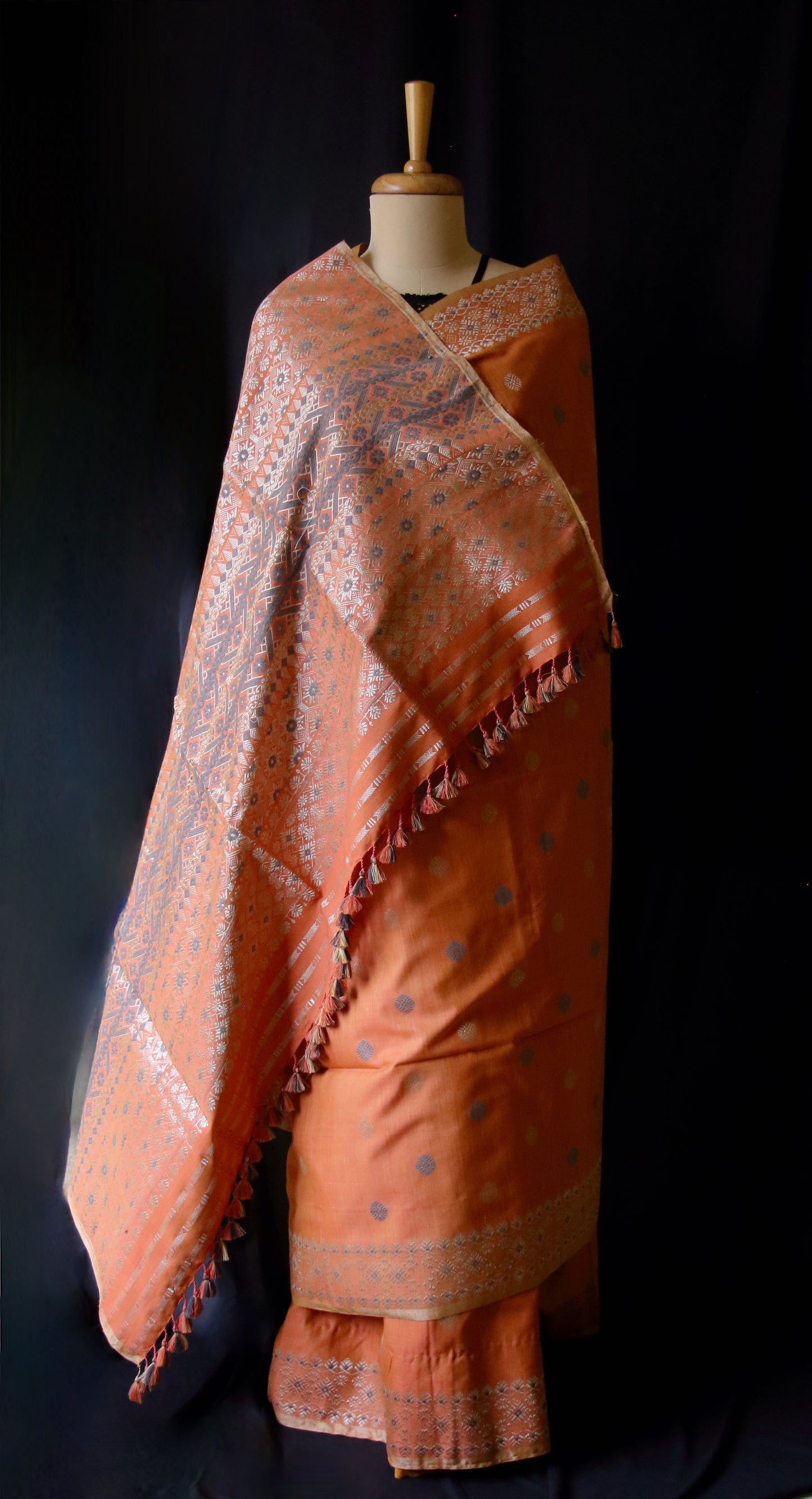 Natural Dyed Peach Handloom Eri Silk  Sari from Assam