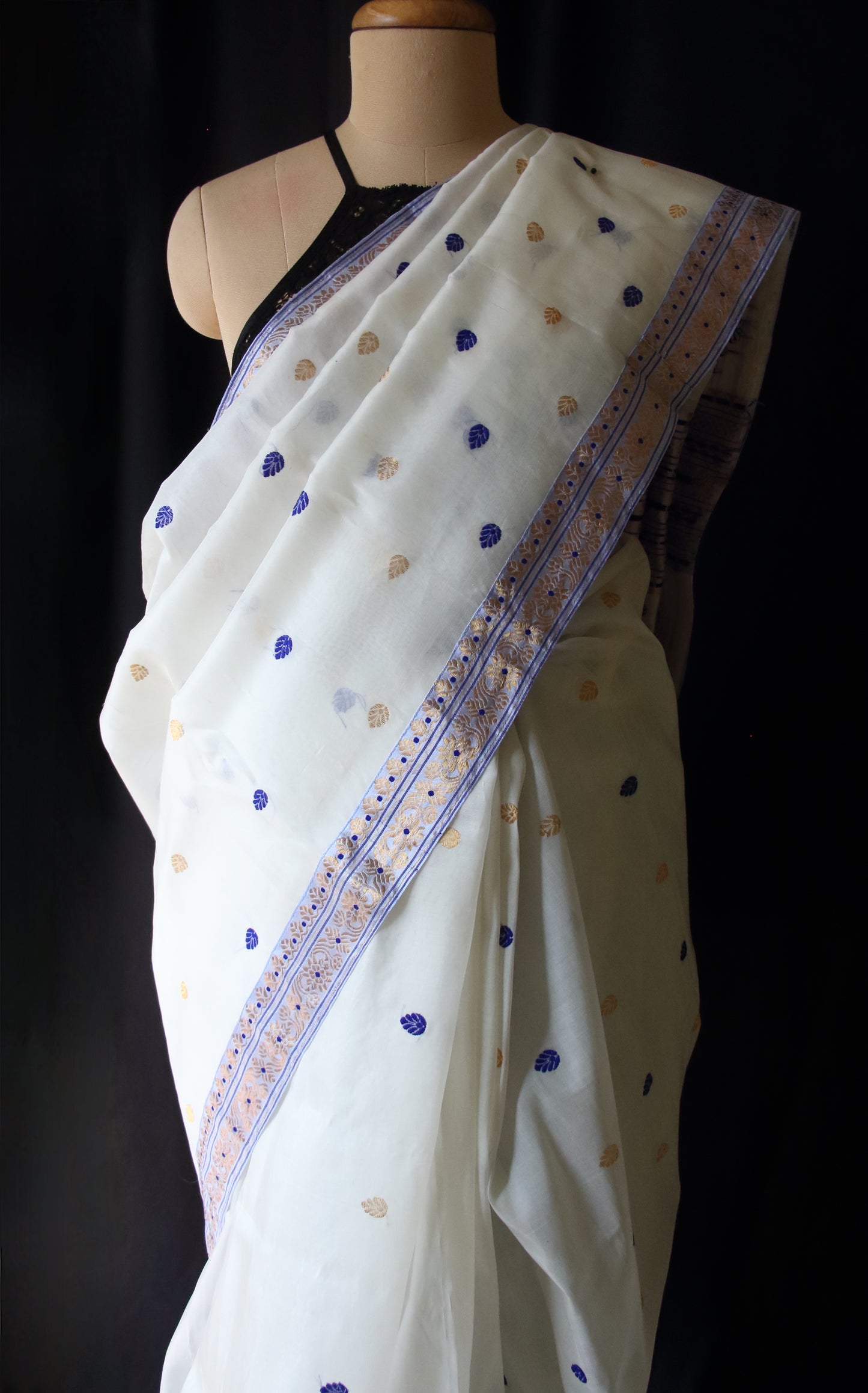 Off White Handloom Mulberry Silk Saree from Assam