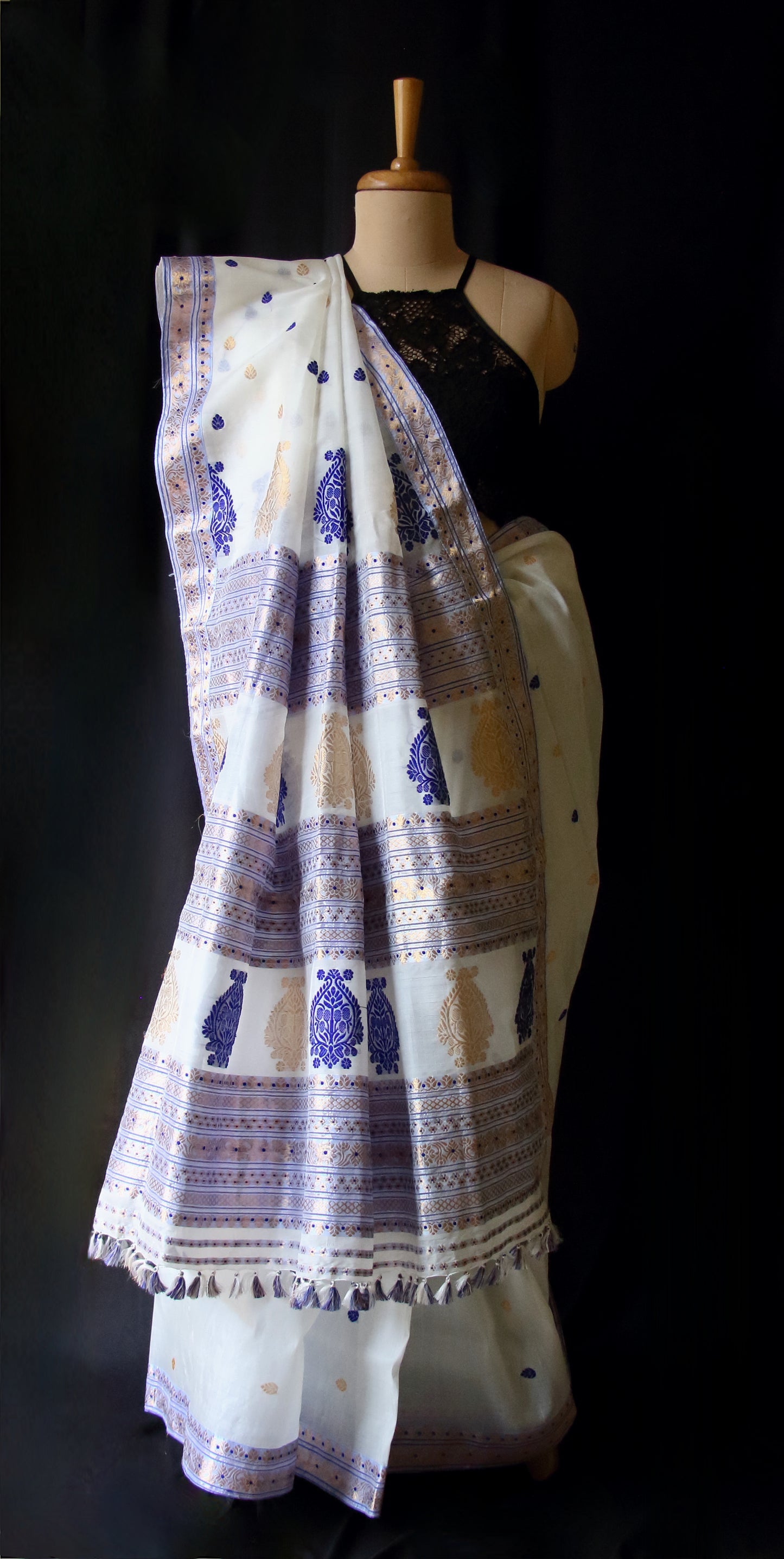 Off White Handloom Mulberry Silk Saree from Assam