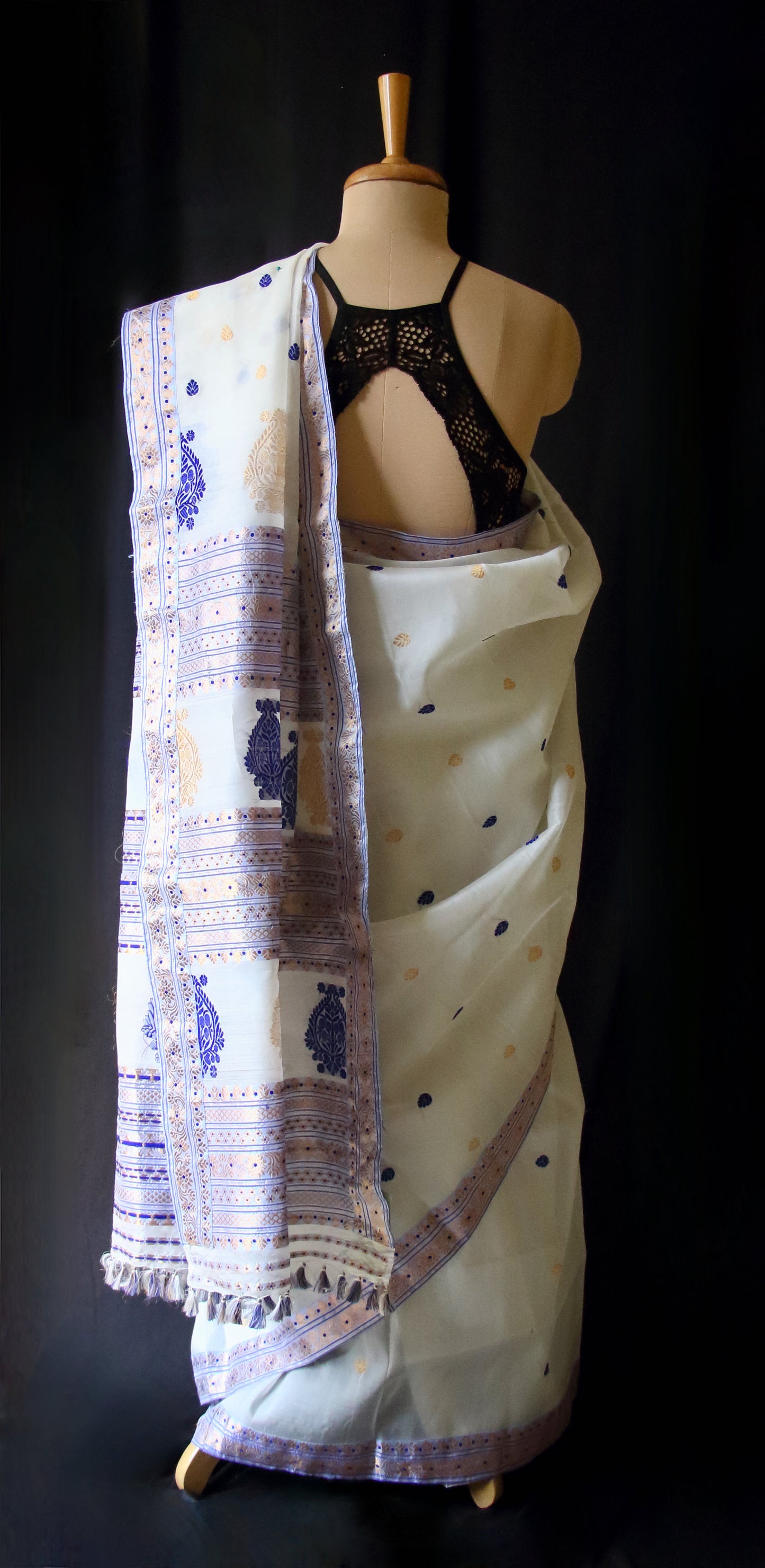 Off White Handloom Mulberry Silk Saree from Assam
