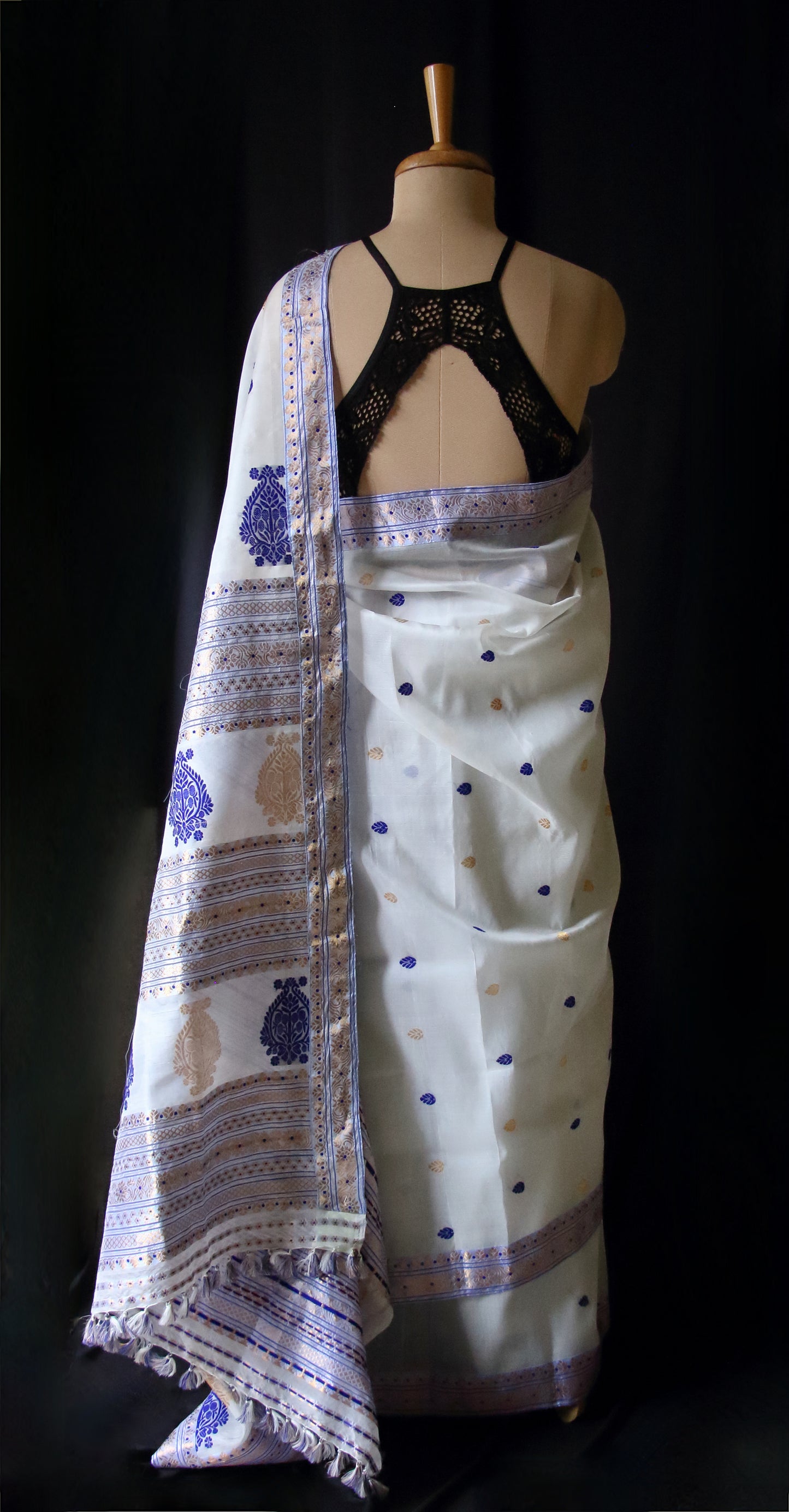 Off White Handloom Mulberry Silk Saree from Assam
