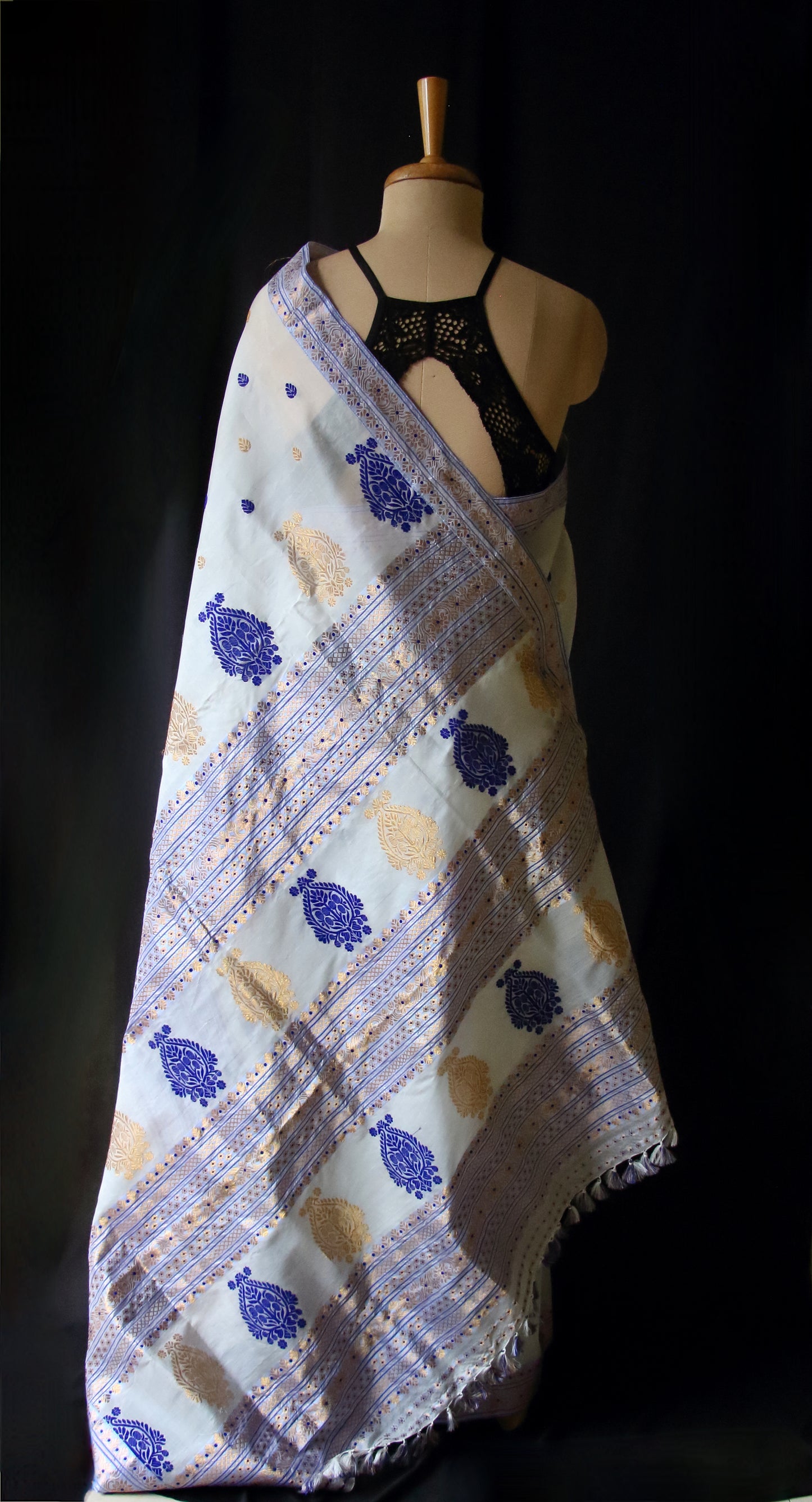 Off White Handloom Mulberry Silk Saree from Assam