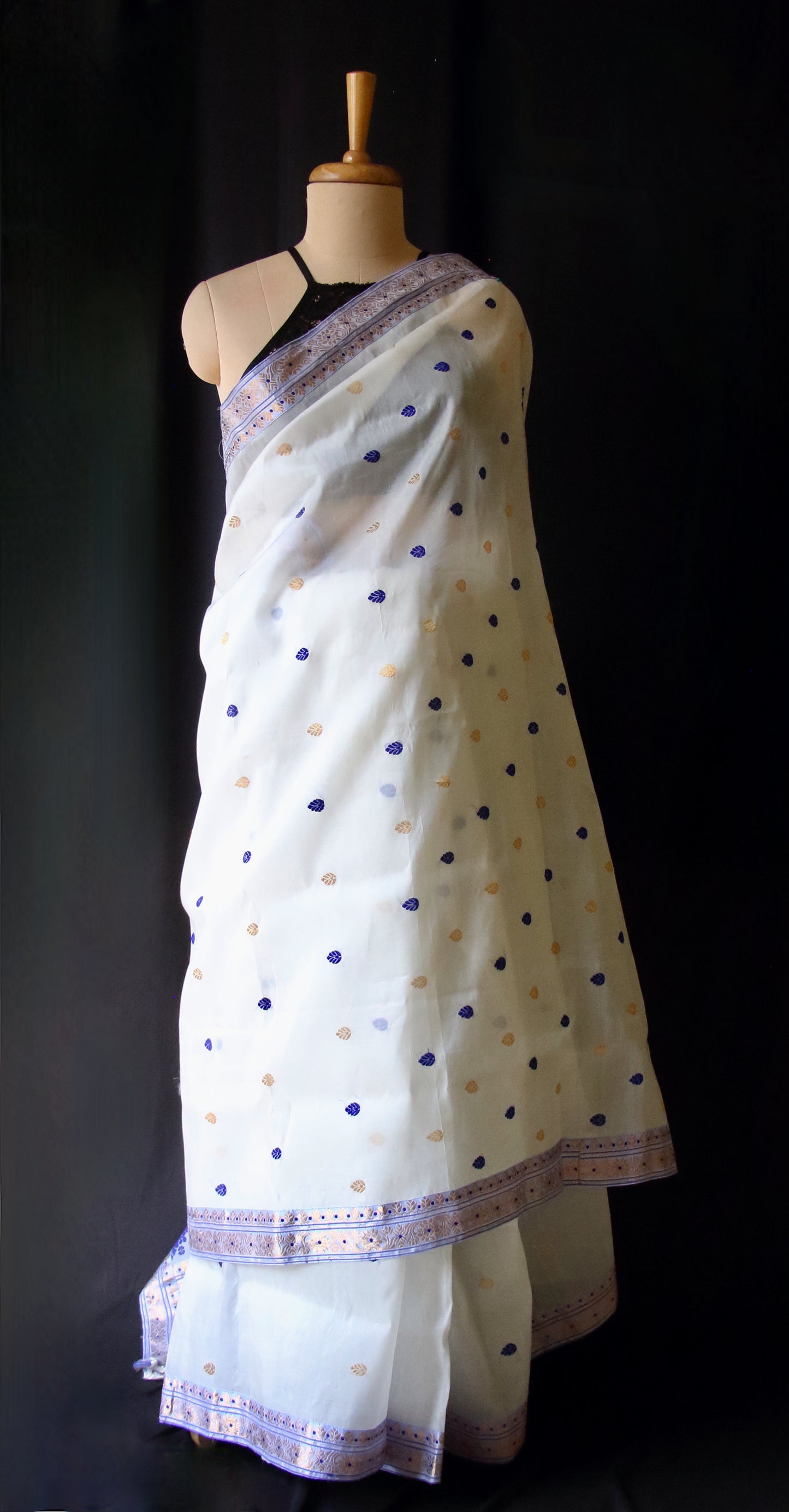 Off White Handloom Mulberry Silk Saree from Assam