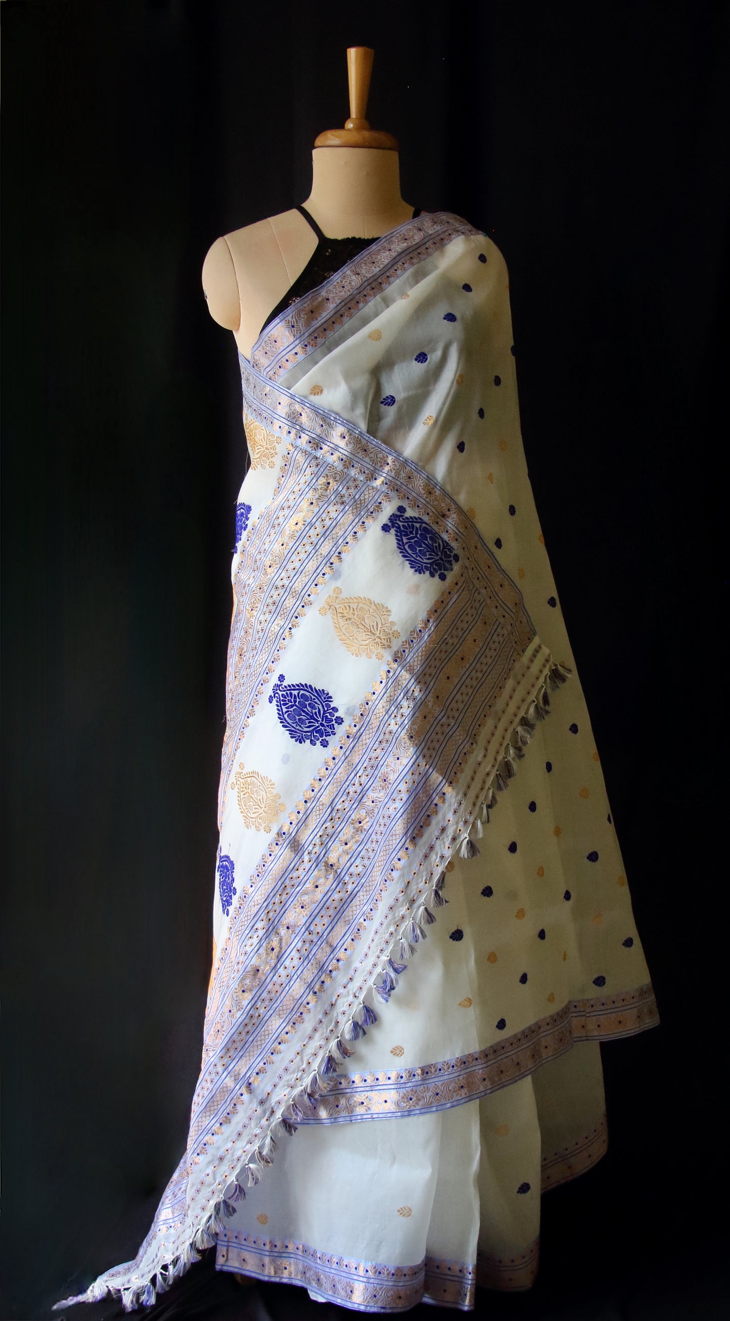 Off White Handloom Mulberry Silk Saree from Assam