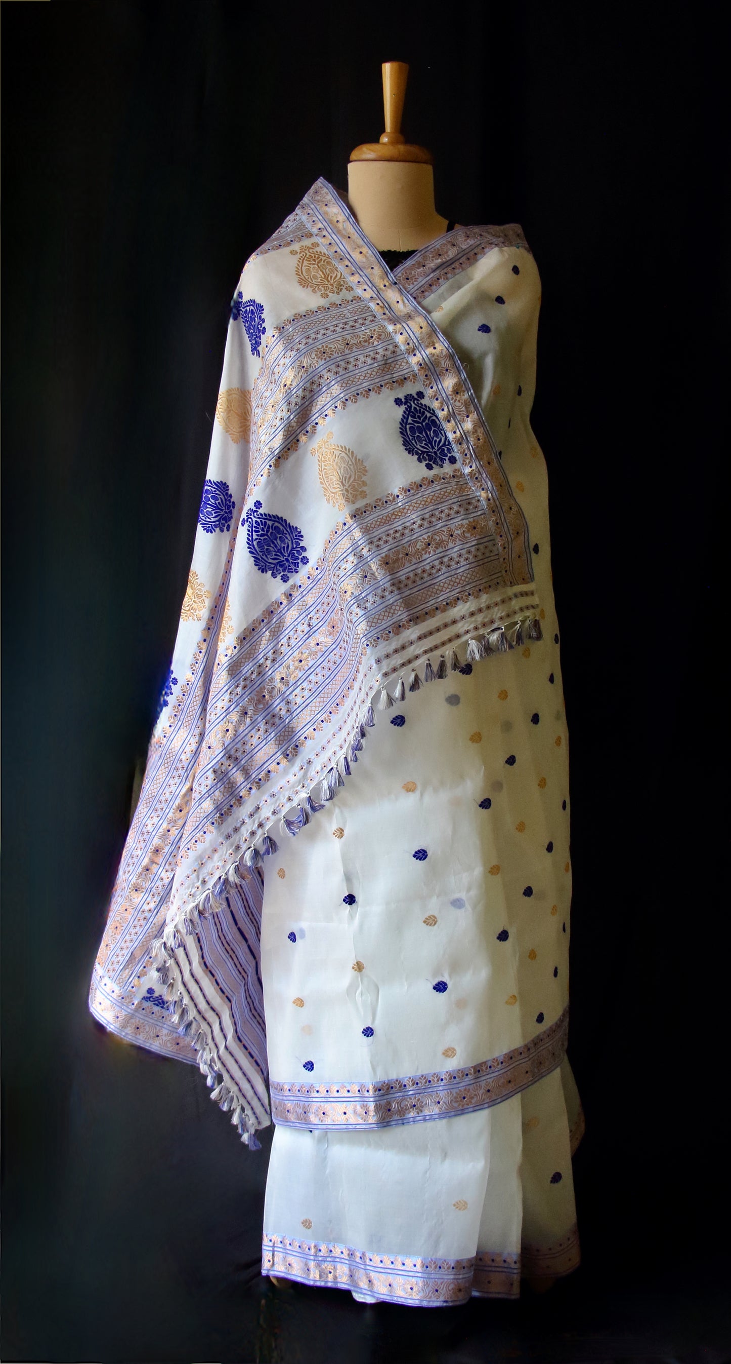 Off White Handloom Mulberry Silk Saree from Assam
