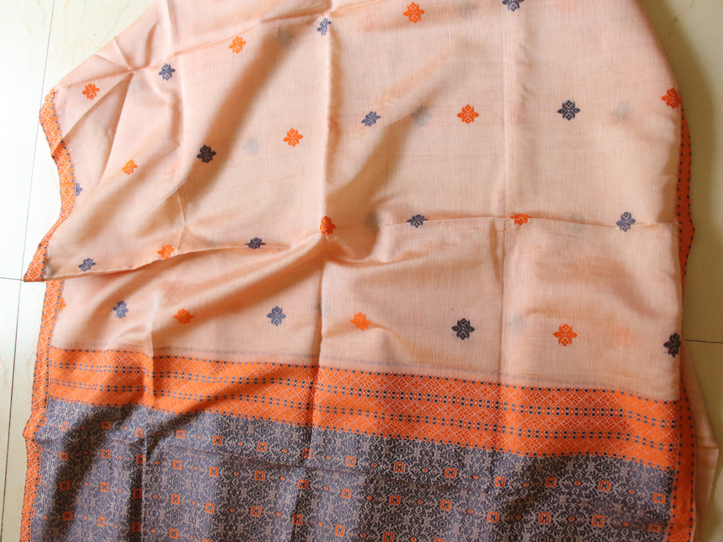 Peach Cotton Silk Traditional Handloom Mekhela Chador Set
