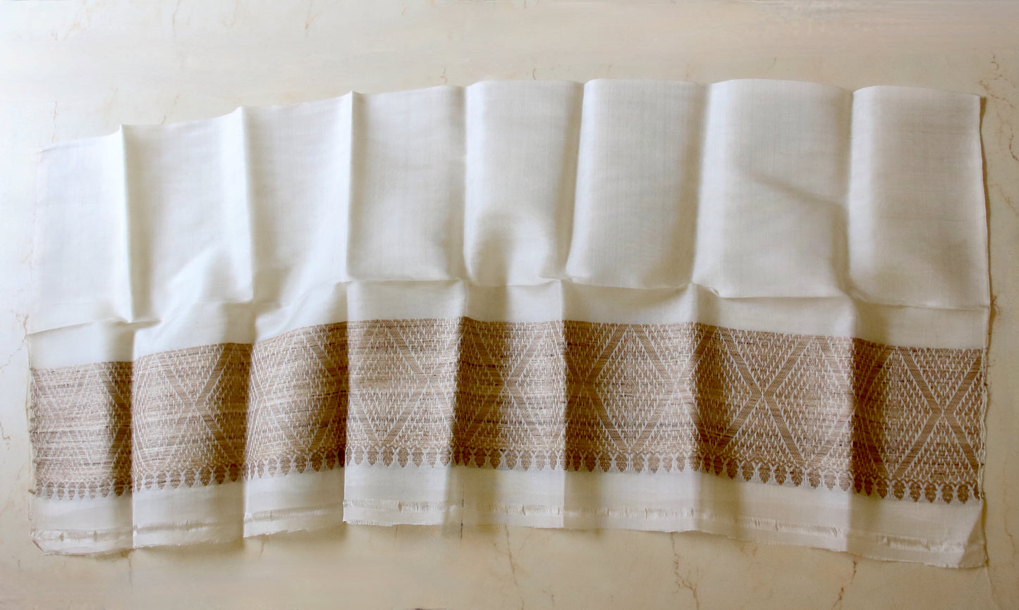 Natural Off White Handloom Silk Organza Saree from Assam