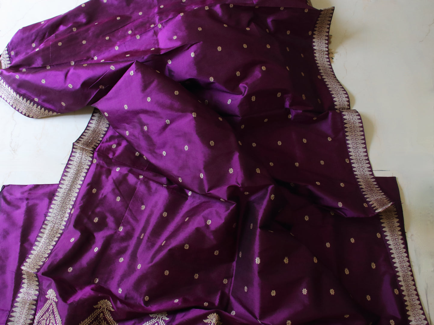 Deep Purple Mulberry Silk Traditional Mekhla Chador Set - Made to Order