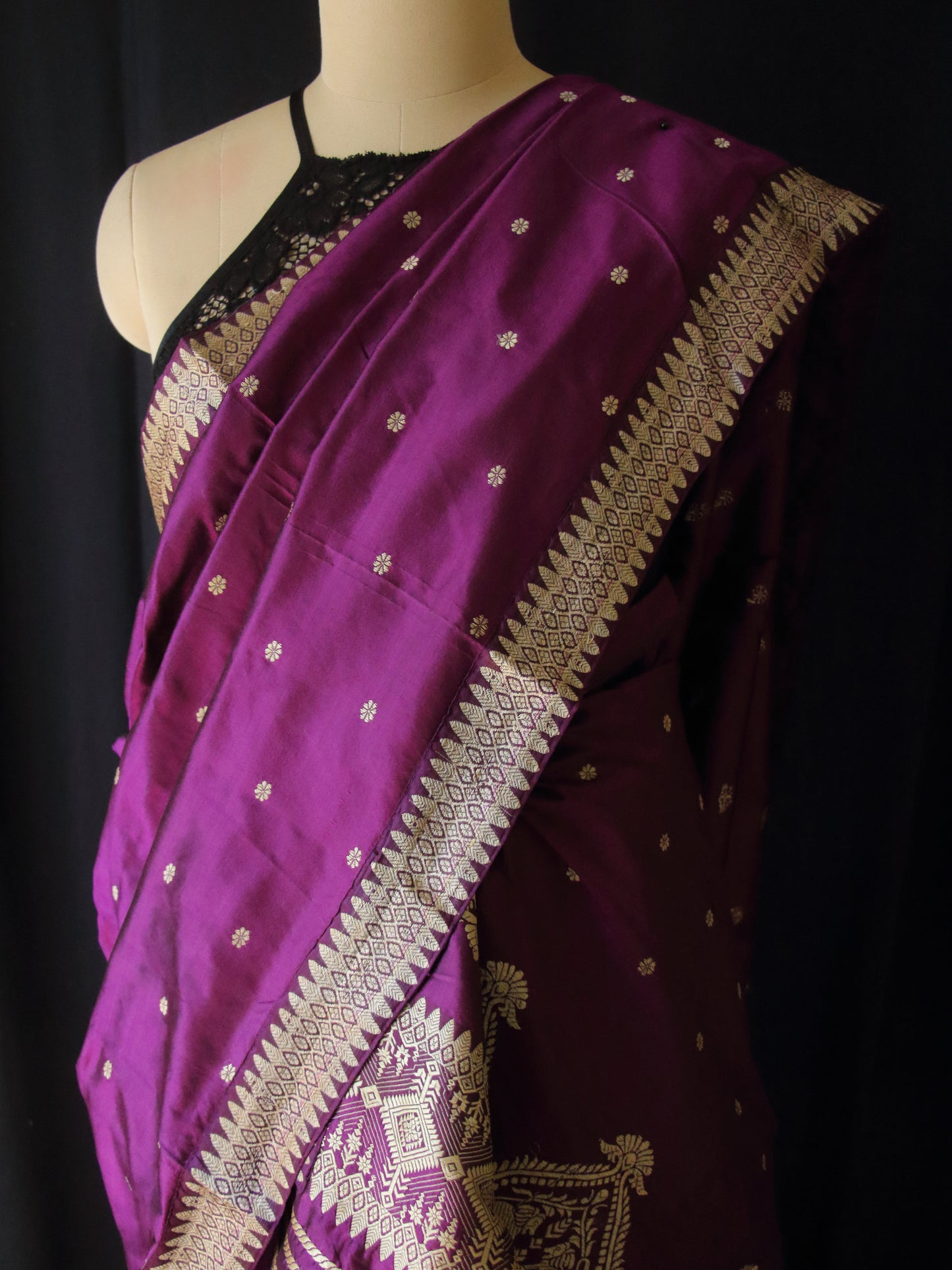 Deep Purple Mulberry Silk Traditional Mekhla Chador Set - Made to Order
