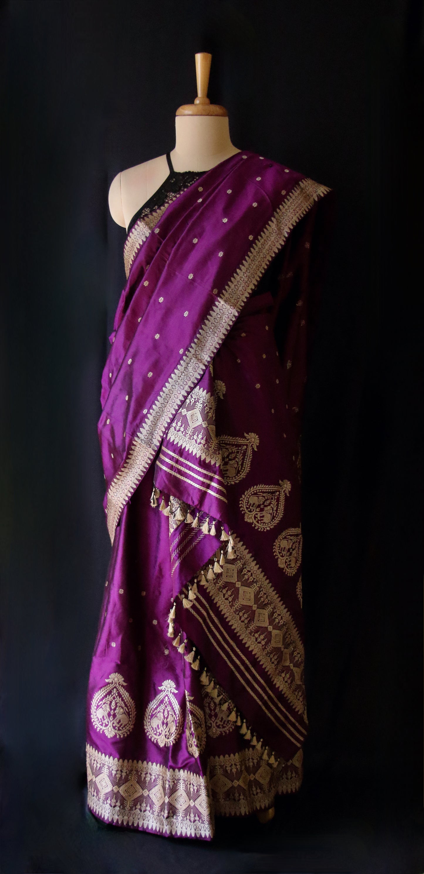 Deep Purple Mulberry Silk Traditional Mekhla Chador Set - Made to Order