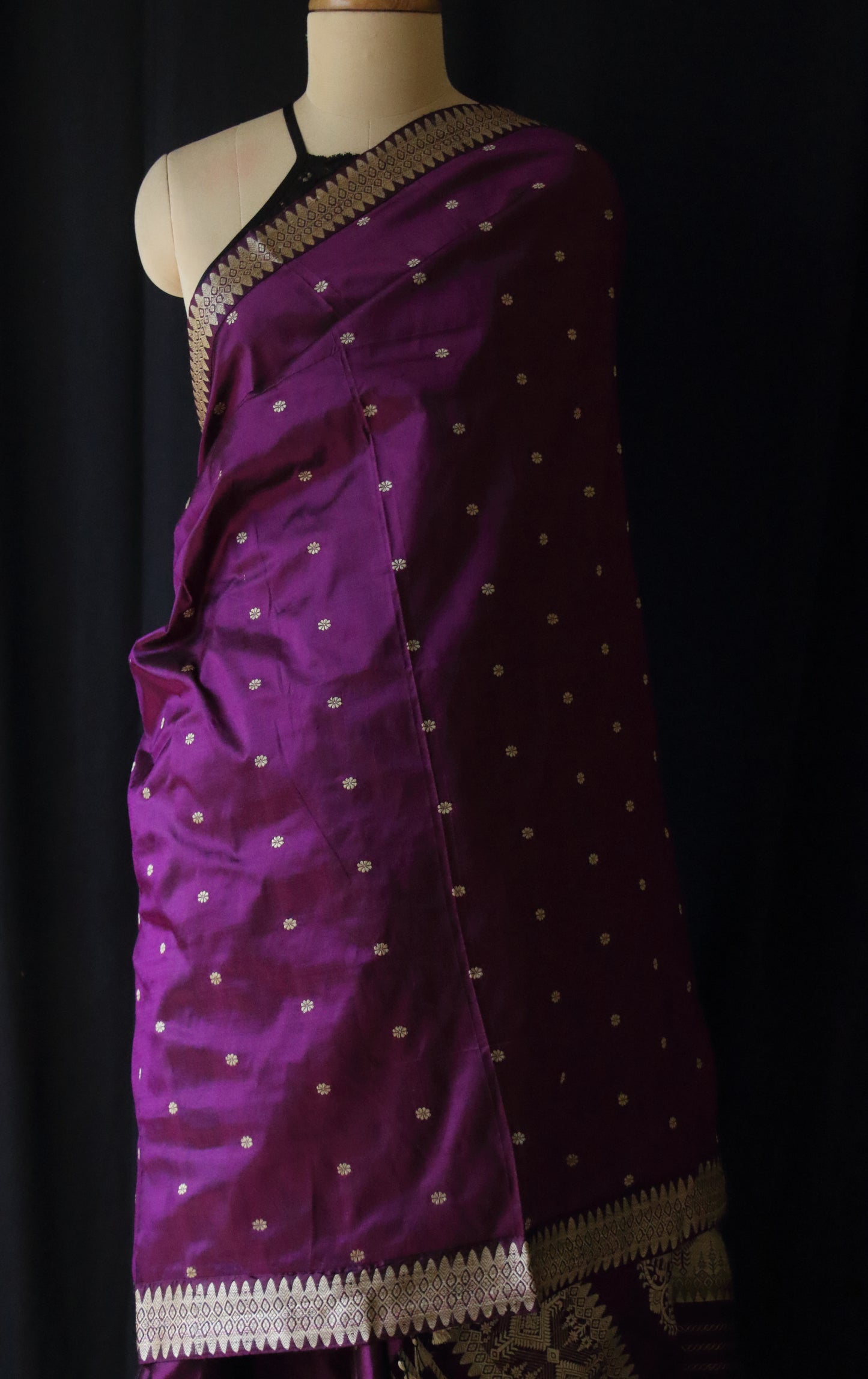 Deep Purple Mulberry Silk Traditional Mekhla Chador Set - Made to Order