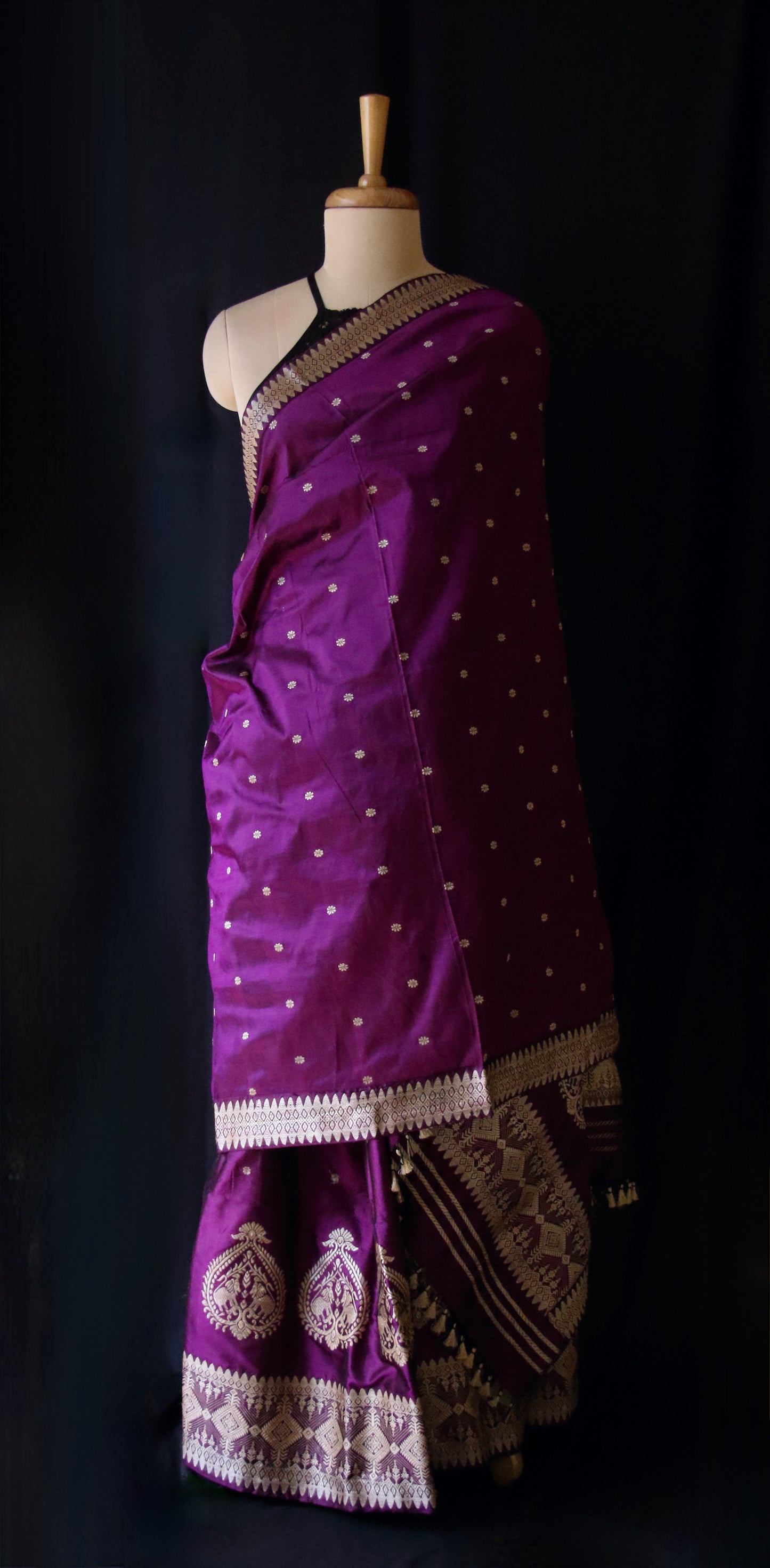 Deep Purple Mulberry Silk Traditional Mekhla Chador Set - Made to Order