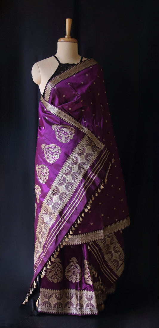 Deep Purple Mulberry Silk Traditional Mekhla Chador Set - Made to Order