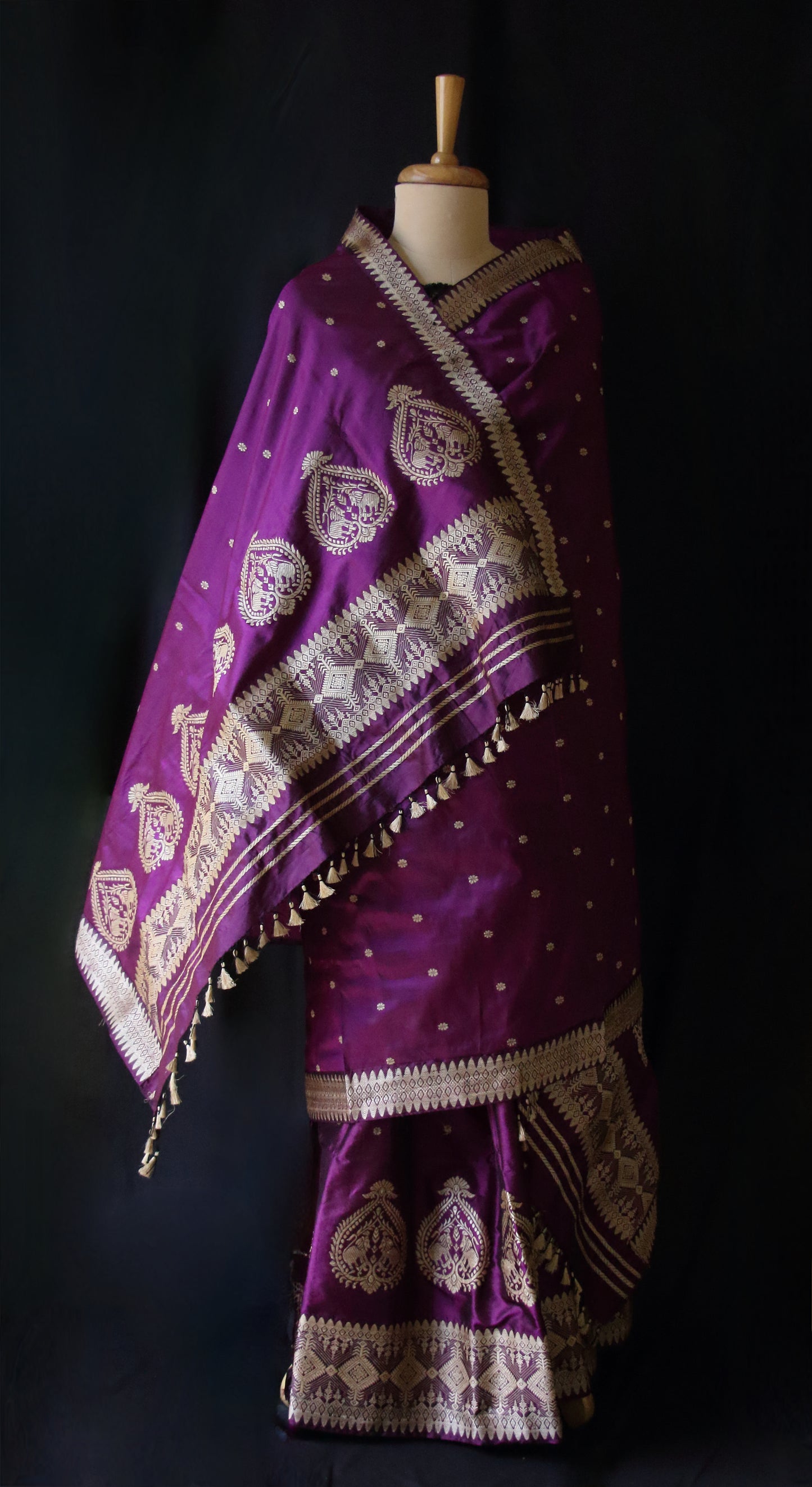 Deep Purple Mulberry Silk Traditional Mekhla Chador Set - Made to Order