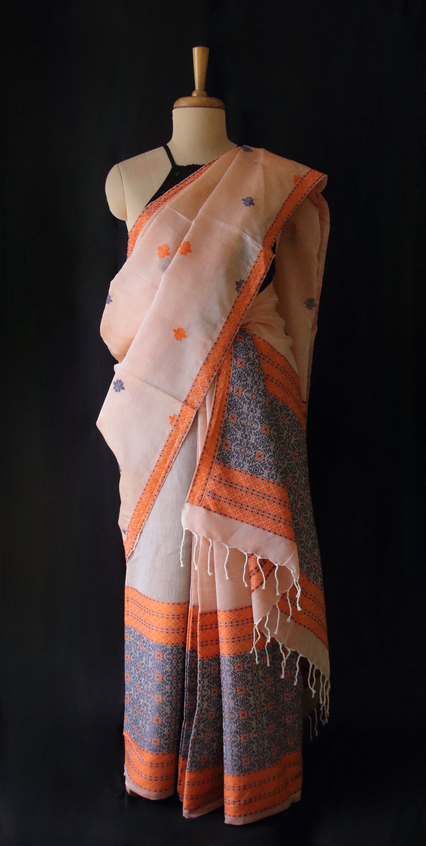 Peach Cotton Silk Traditional Handloom Mekhela Chador Set