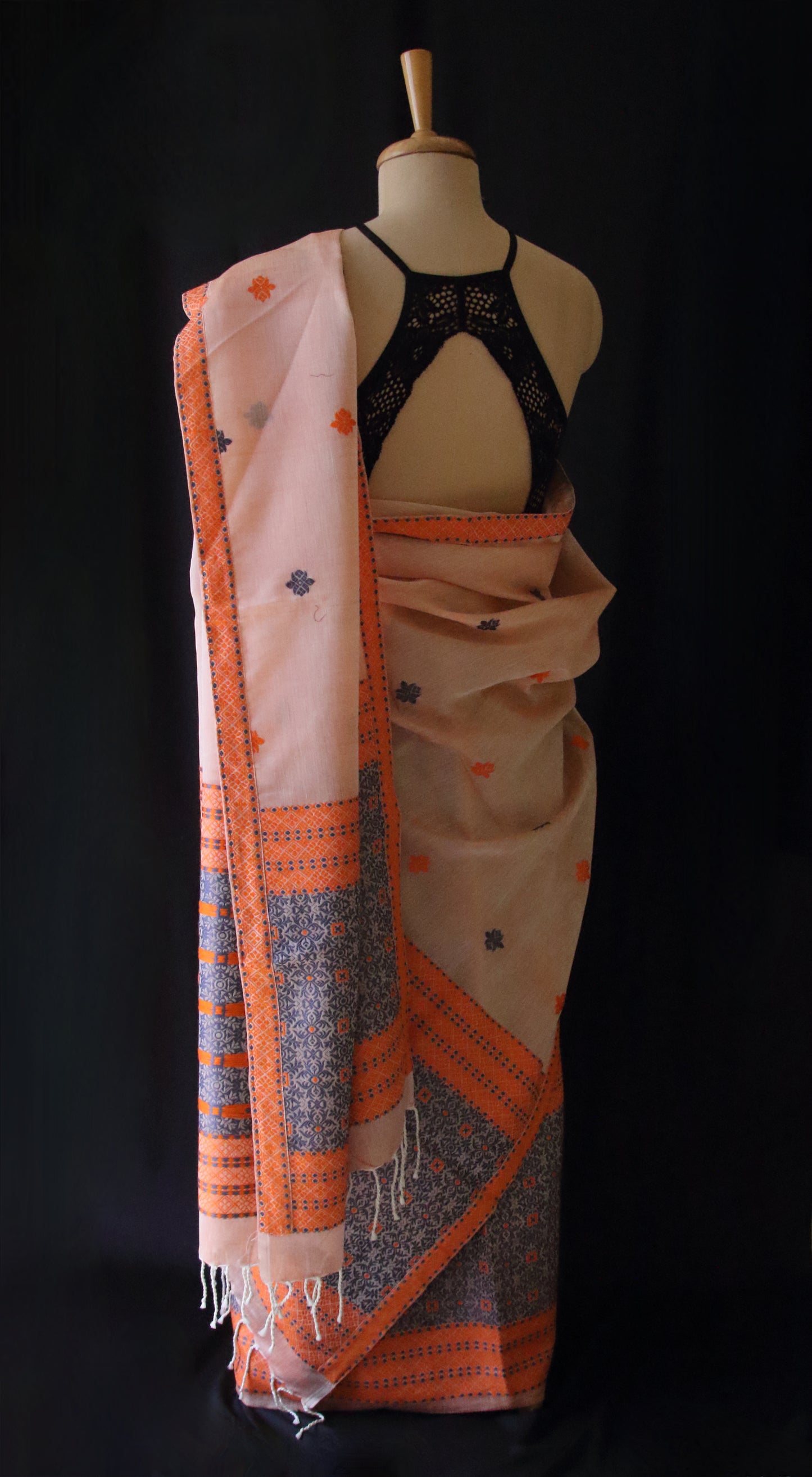 Peach Cotton Silk Traditional Handloom Mekhela Chador Set